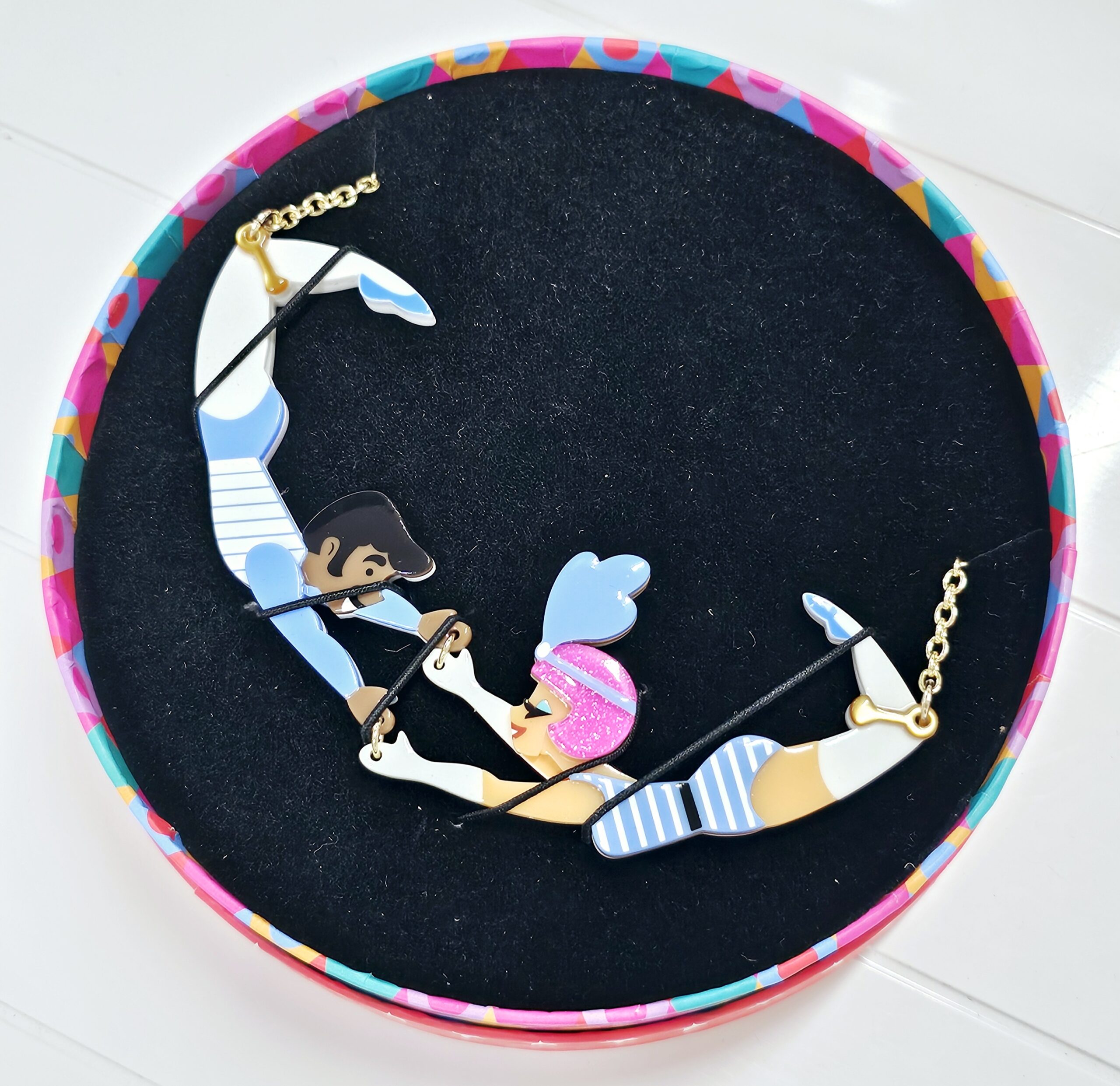 Erstwilder Necklace - Great Leap of Faith - morpeth antique centre hunter valley region erstwilder brooch necklace enamel pin earrings a day at the fair circus carnival show time entertainment great leap of faith aerobatic gymnastic performers