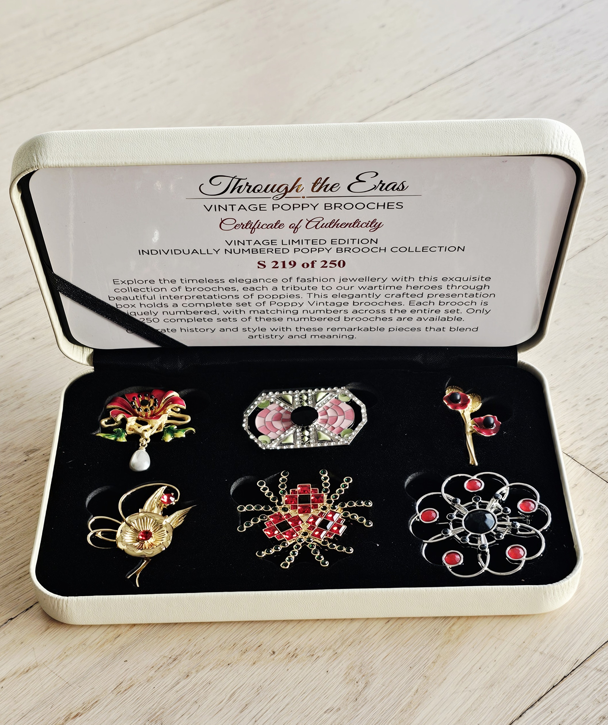 Brooch Set - Poppy Through the Eras - morpeth antique centre hunter valley region poppy brooches through the eras limited edition 1900 1920 1930 1940 1950 1960 1970 art deco bohemian retro modern nouveau