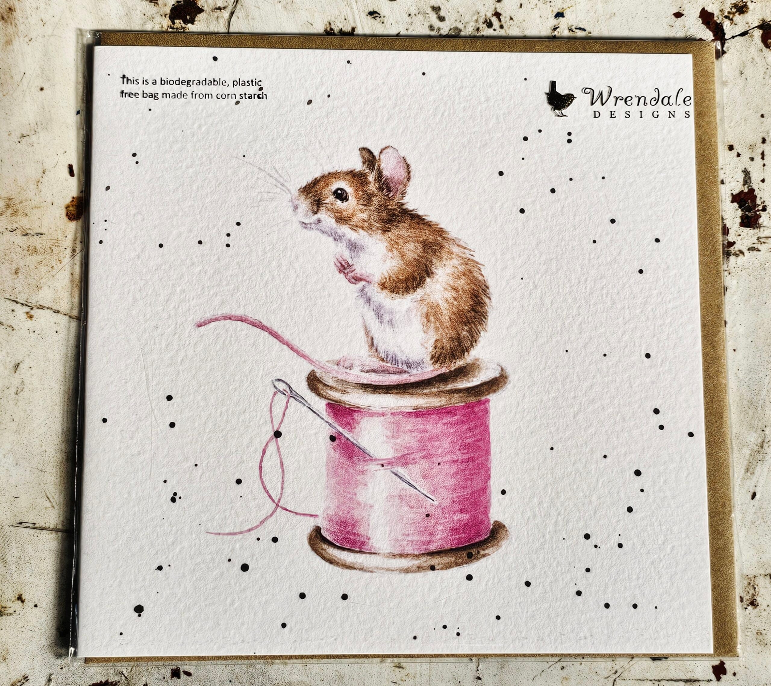 Greeting Card - House Guest - morpeth gift gallery hunter valley region royal worcester wrendale designs greeting card blank dogs cats woodland animals birds nature sewing cotton reel mouse mice