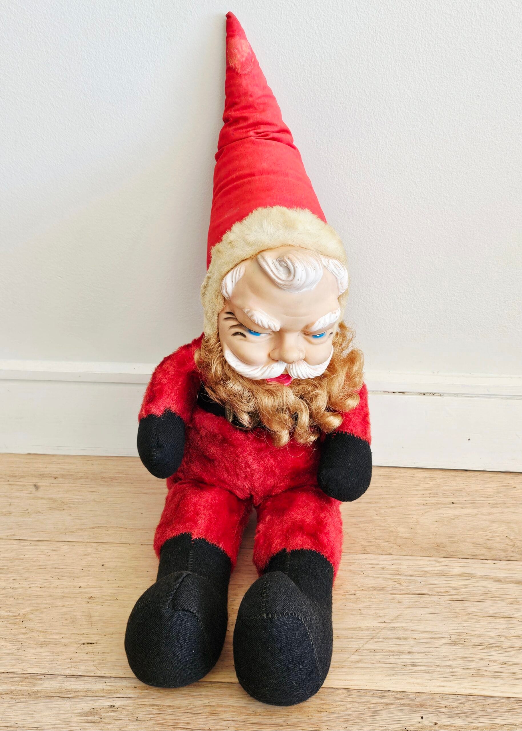 Vintage Santa, by Regal Toys Canada - morpeth antique centre hunter valley region vintage regal toy company ontario canada artificial silk plush wood wool stuffed kitsch santa gnome elf vinyl rubber face