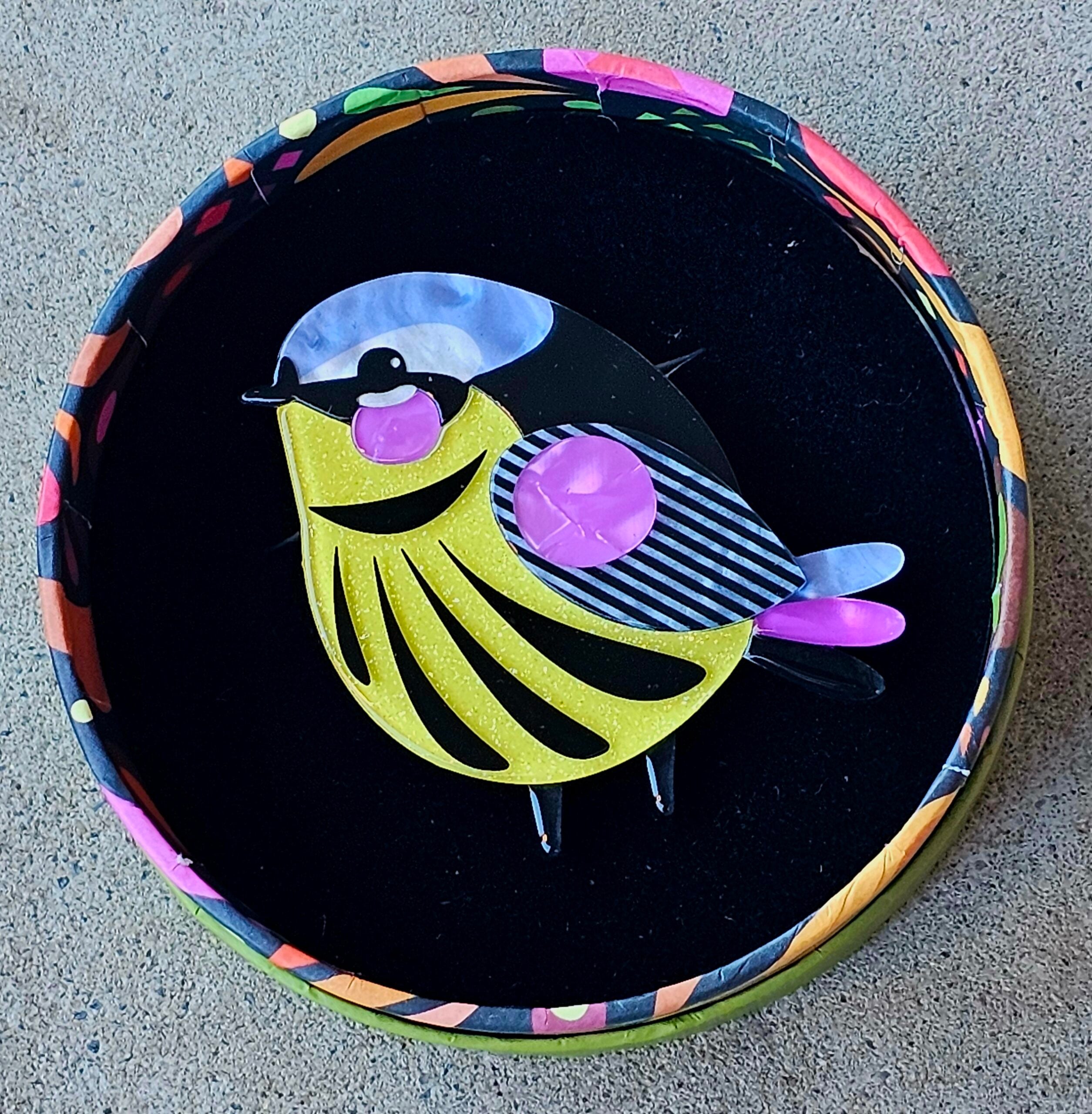 Erstwilder Brooch - The Melodious Magnolia Warbler - morpeth antique centre hunter valley erstwilder earrings necklace brooch enamel pin wall art essential pete cromer north america canada woodland wilderness alaska melodious magnolia warbler bird tit finch robin