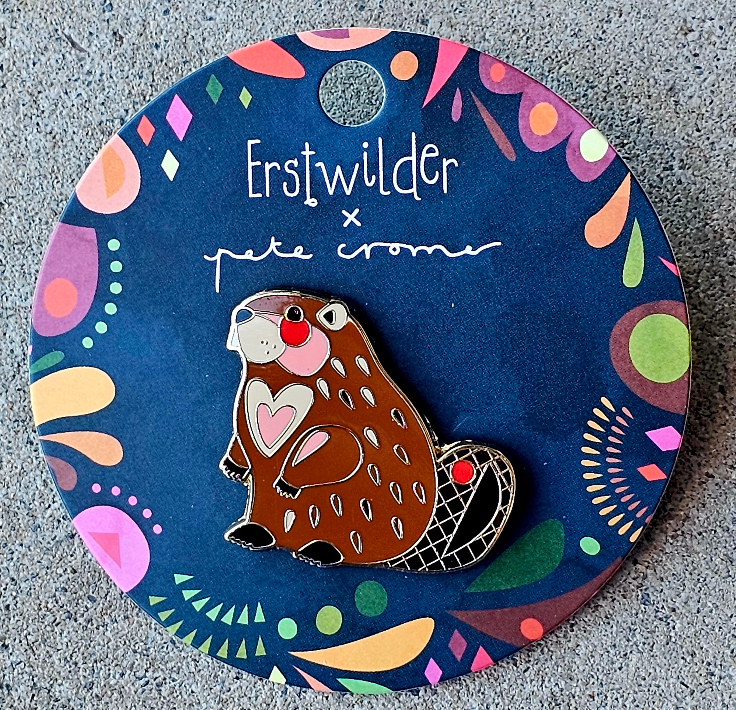 Erstwilder Enamel Pin - The Busy Beaver - morpeth antique centre hunter valley erstwilder earrings necklace brooch enamel pin wall art essential pete cromer north america canada woodland wilderness alaska busy beaver
