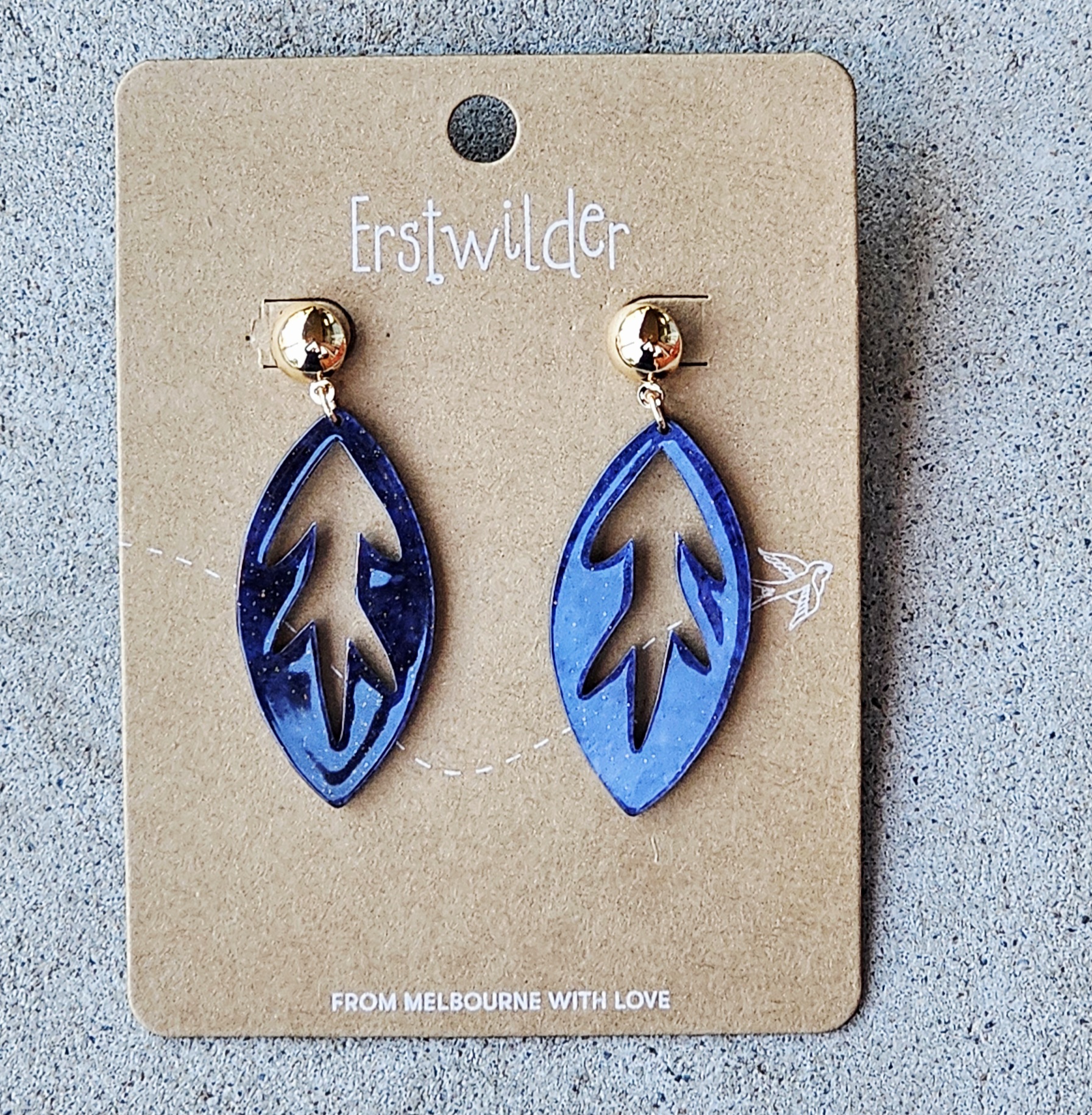 Erstwilder Earrings - Leaf Blue - morpeth antique centre hunter valley erstwilder earrings necklace brooch enamel pin wall art essential pete cromer north america canada woodland wilderness alaska leaf blue