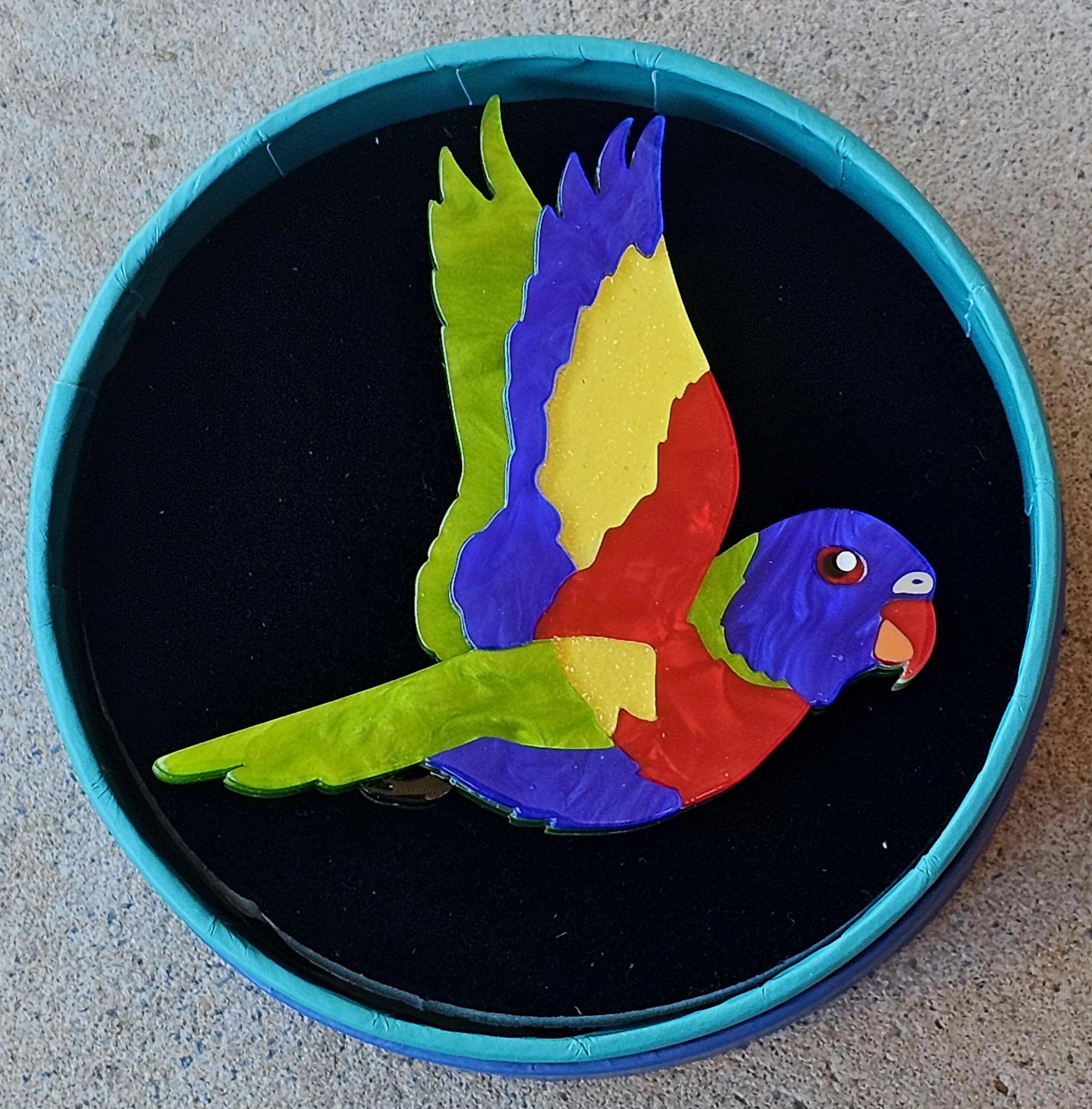 Erstwilder Brooch - Lulu the Lorikeet - morpeth antique centre hunter region valley erstwilder earrings necklace enamel pin brooch australiana part two lulu lorikeet rosella bird native