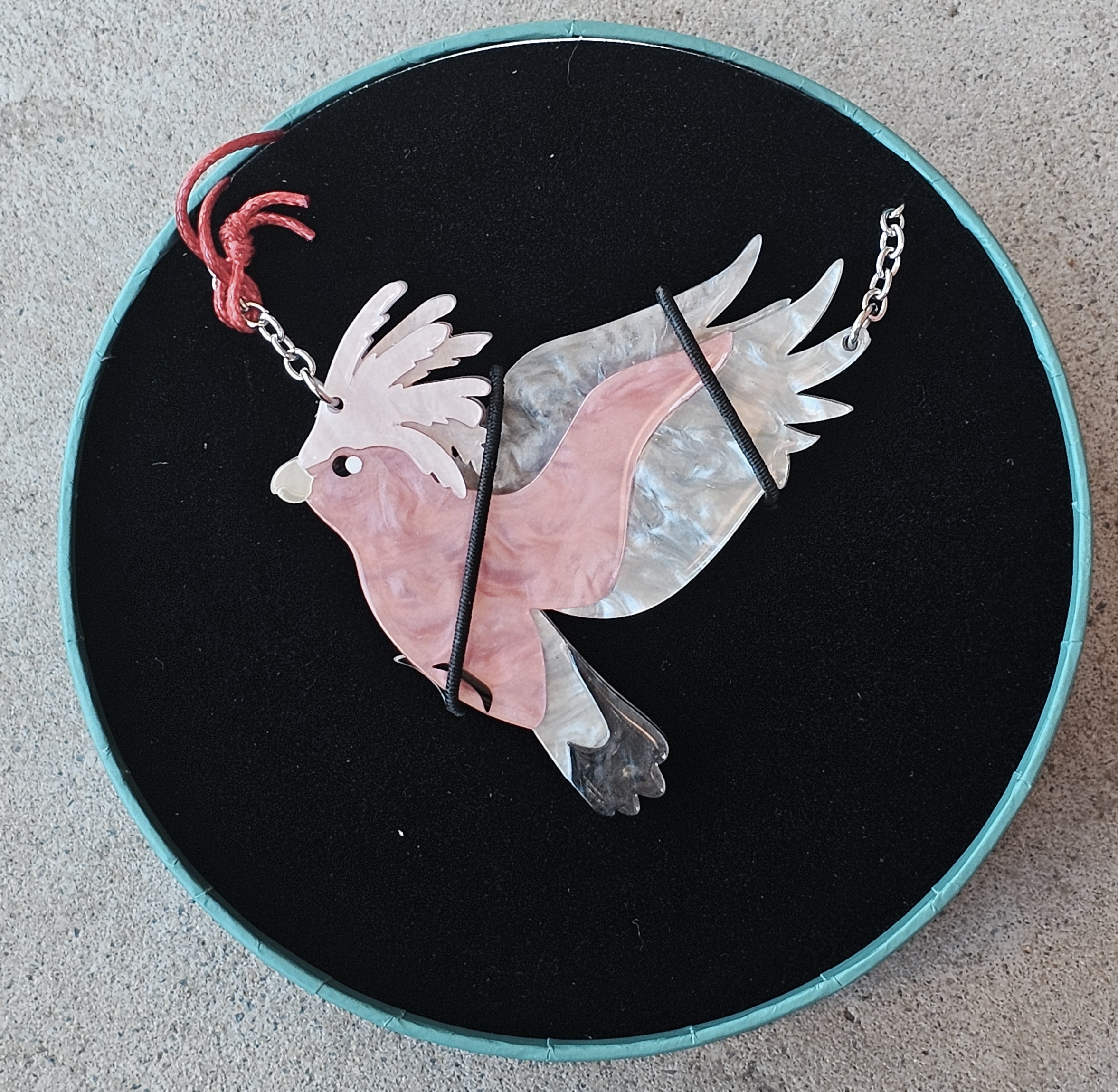 Erstwilder Necklace - Gertie the Galah - morpeth antique centre hunter region valley erstwilder earrings necklace enamel pin brooch australiana part two gertie galah native bird cockatoo