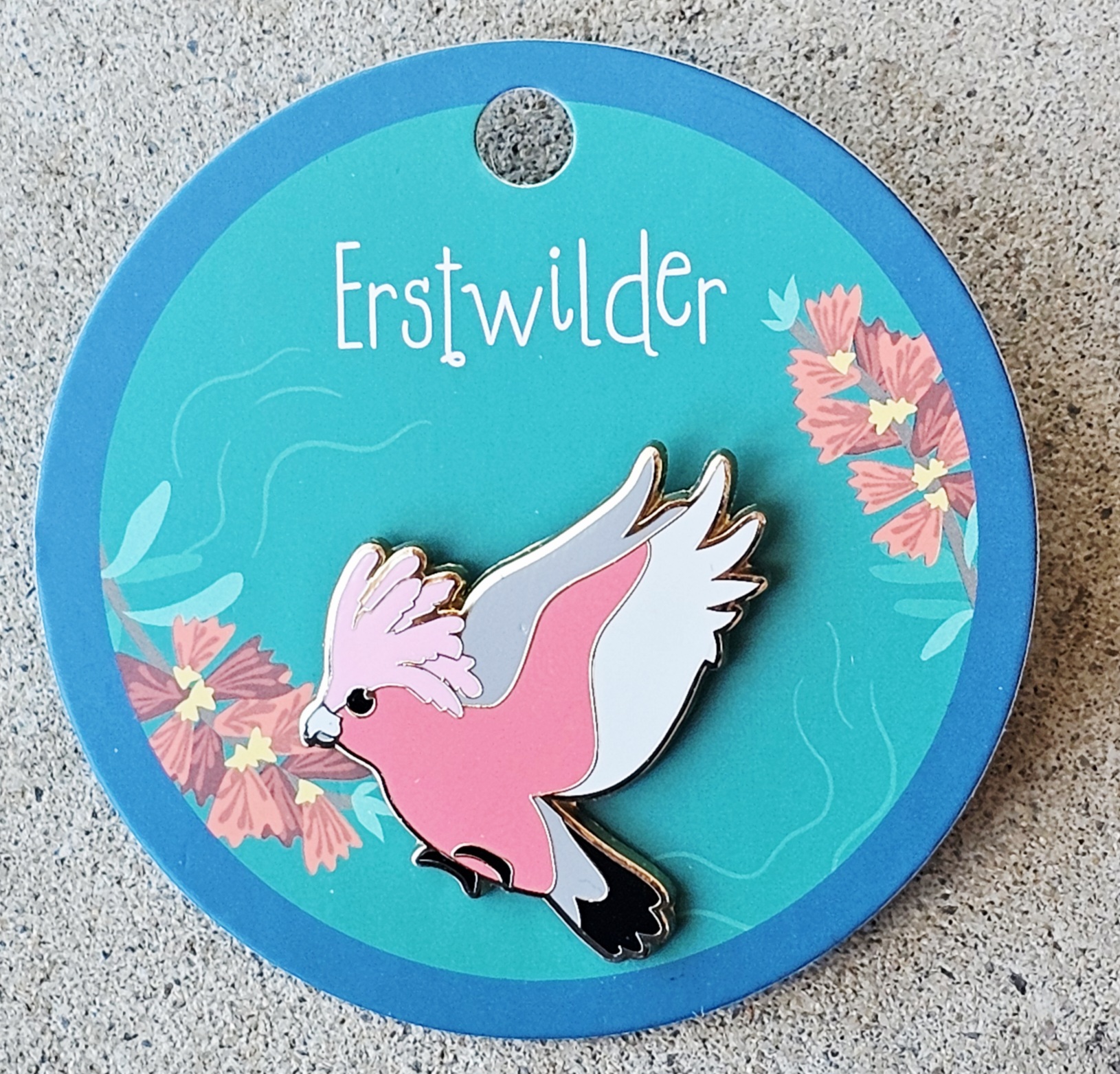 Erstwilder Enamel Pin - Gertie the Galah - morpeth antique centre hunter region valley erstwilder earrings necklace enamel pin brooch australiana part two gertie galah native bird cockatoo