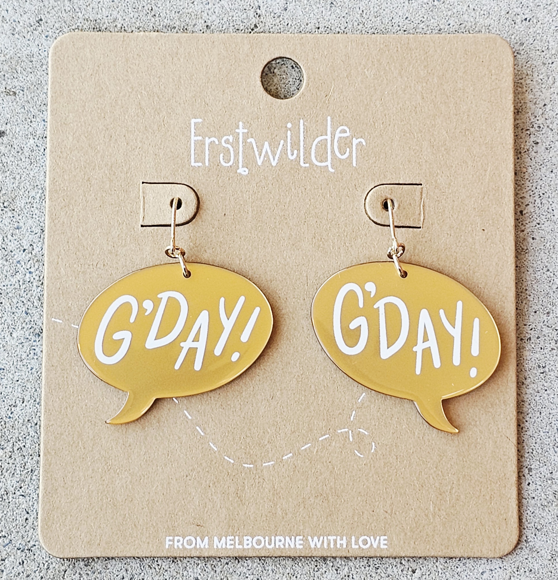 Erstwilder Earrings - G'Day (Gold) - morpeth antique centre hunter region valley erstwilder earrings necklace enamel pin brooch australiana part two g'day good