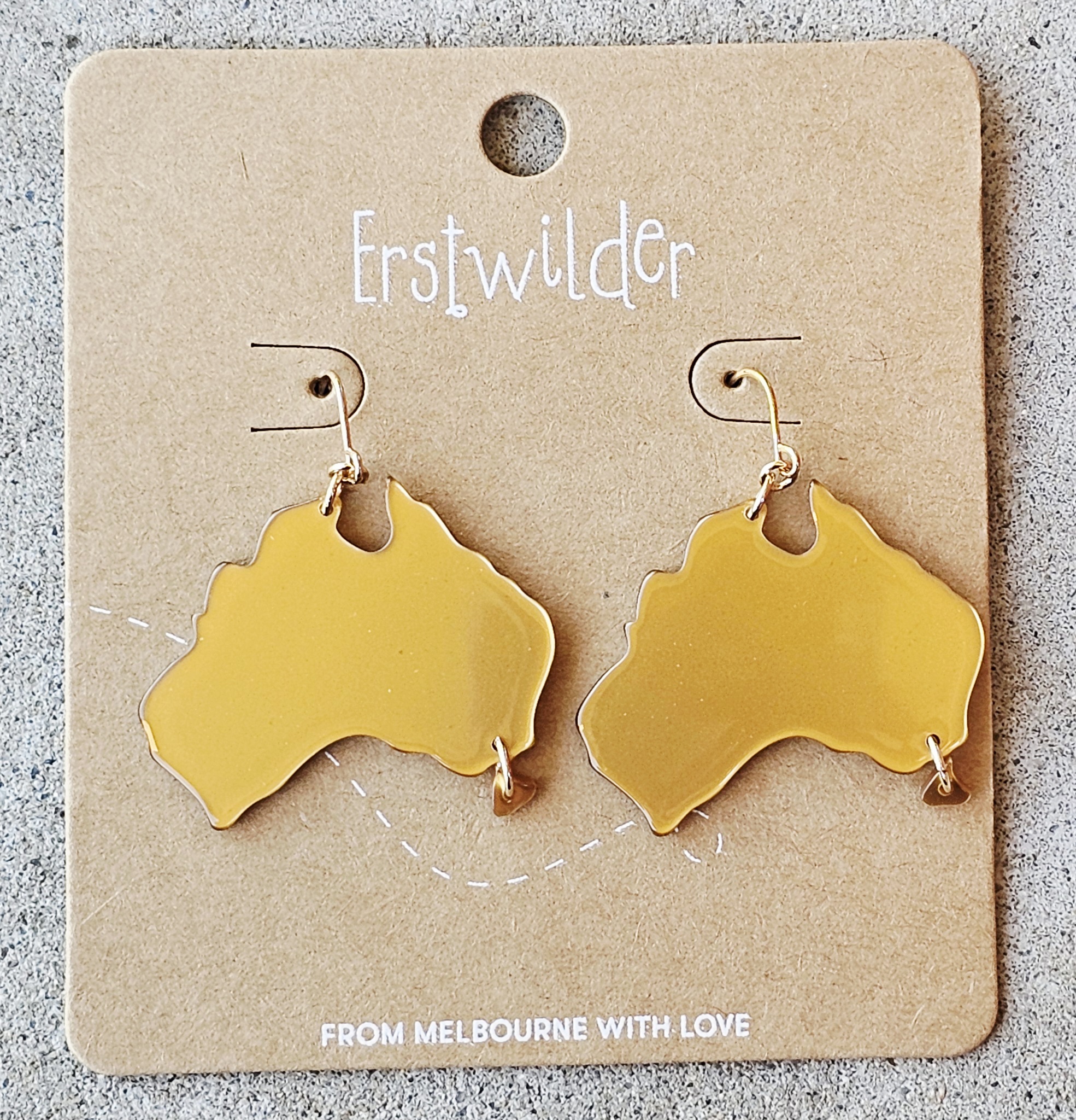 Erstwilder Earrings - Australia (Gold) - morpeth antique centre hunter region valley erstwilder earrings necklace enamel pin brooch australiana part two australia map tasmania gold