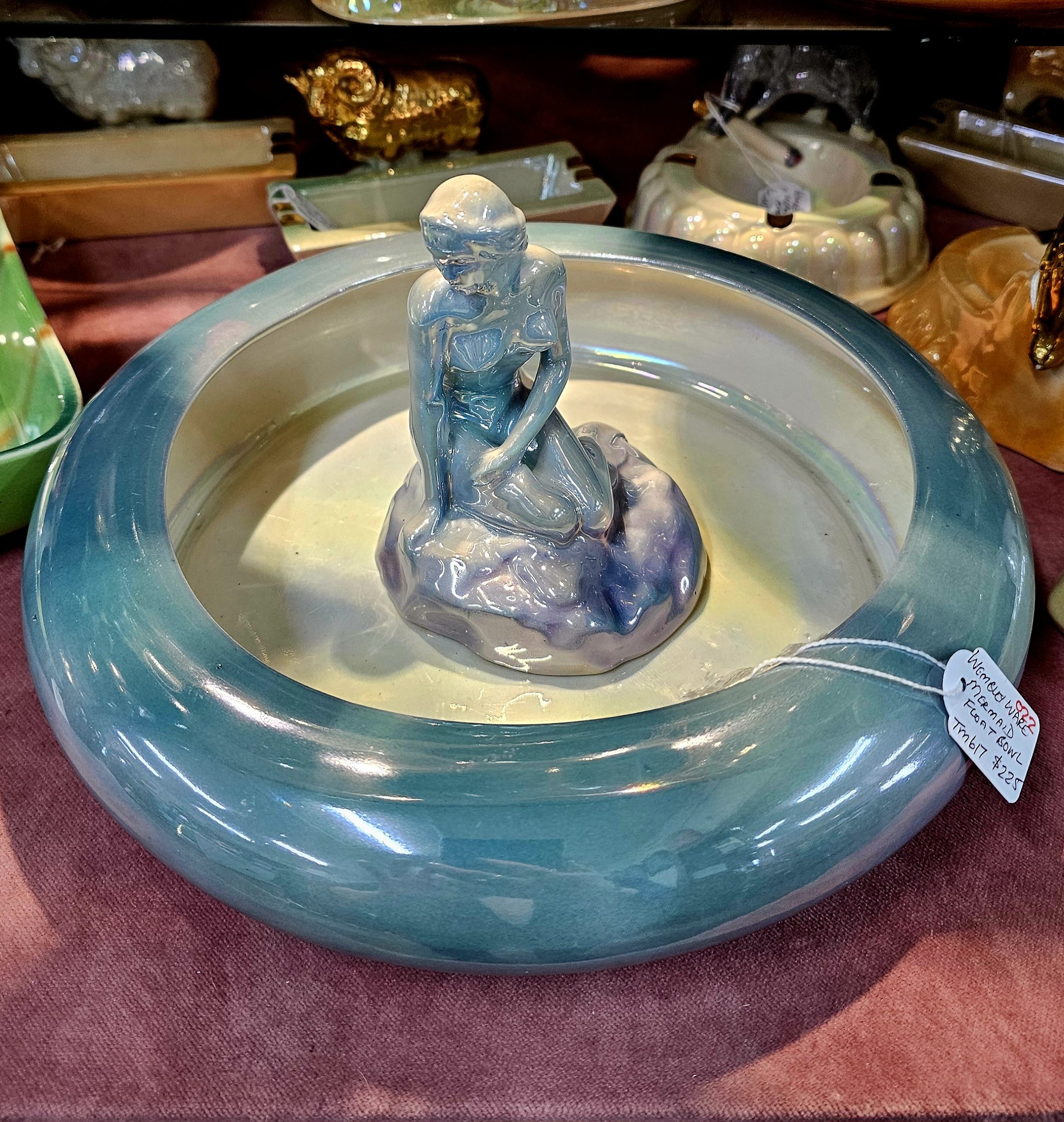 Wembley Ware Bowl with Maiden - morpeth antique centre hunter valley region treasured memories wembley ware western australian pottery ceramics lustre glaze vintage mermaid float bowl