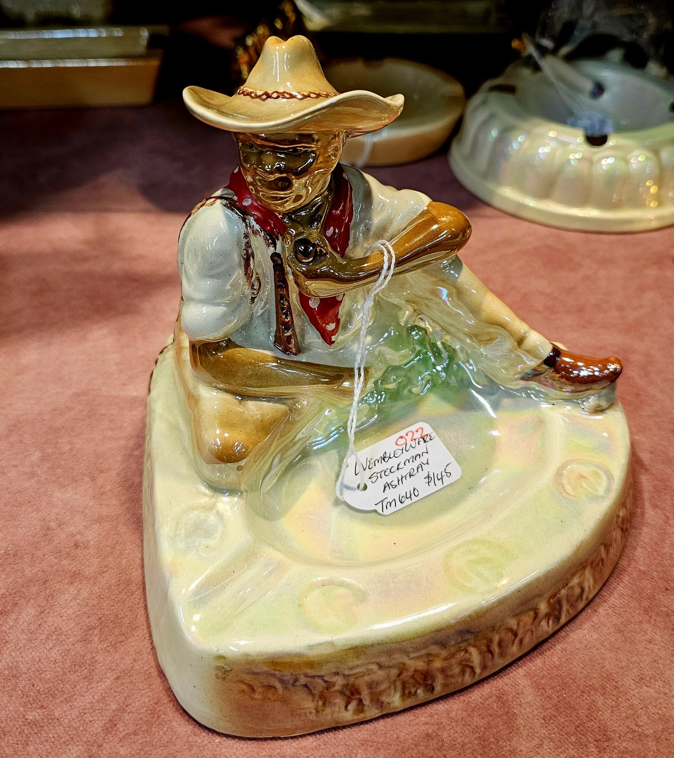 Wembley Ware Tray - Stockman - morpeth antique centre hunter valley region treasured memories wembley ware western australian pottery ceramics lustre glaze vintage stockman ash tray cigarette indigenous aboriginal