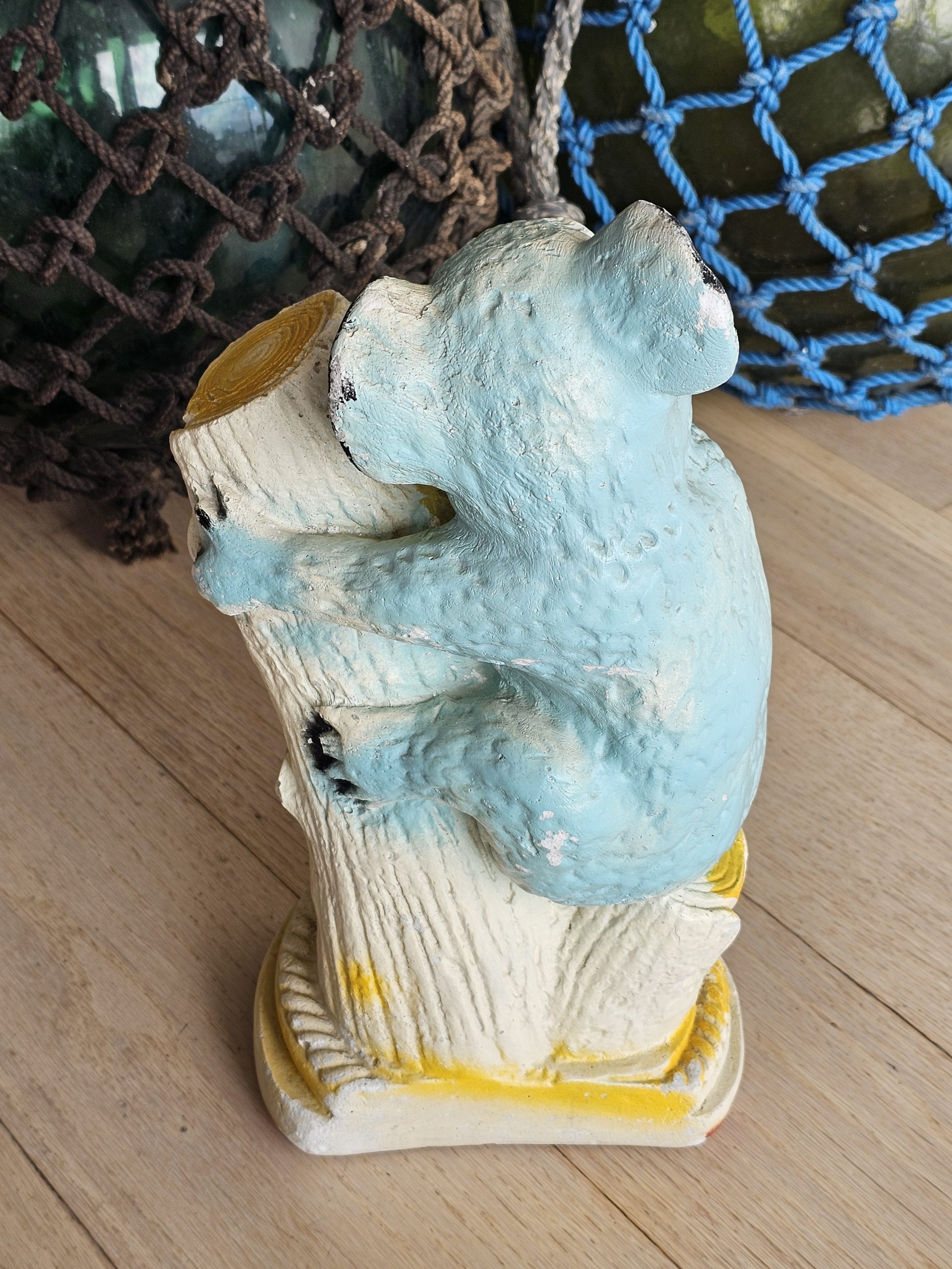 Australian Koala Show Prize Figurine - morpeth antique centre hunter valley region vintage australian carnival show time prize carnie plaster cast hand painted ceramic pottery figurine koala tree branch stump