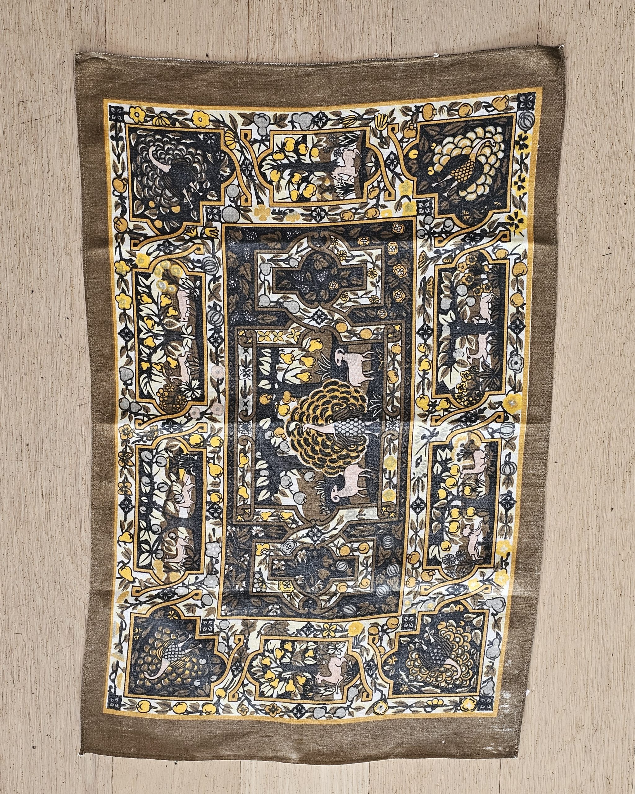 Teatowel - Celtic Motifs - morpeth antique centre hunter valley region vintage tea towel ulster weavers cotton irish linen pre loved near new never used blend road trip celtic pattern woodland animals deer forest garden