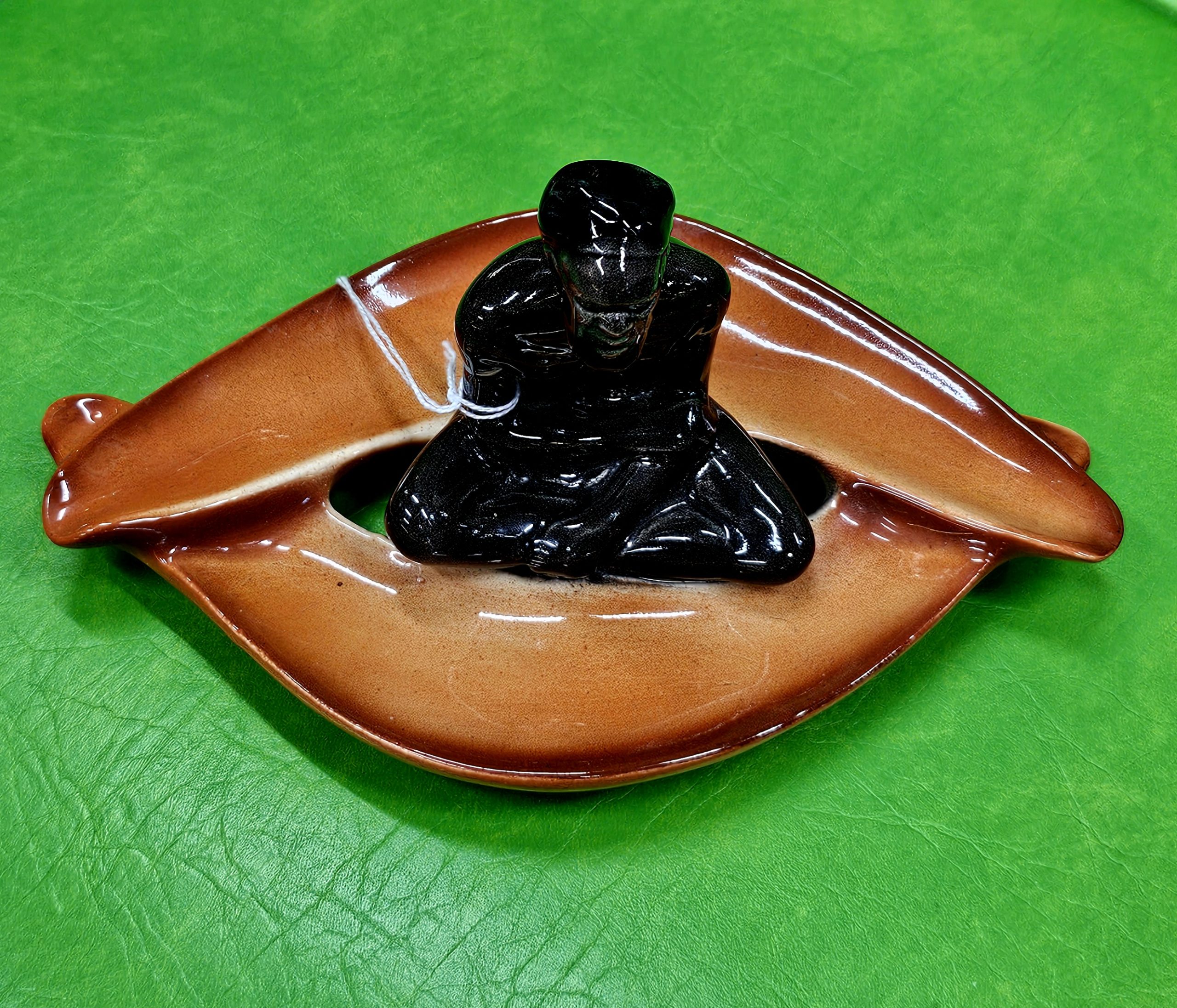 Wembley Ware Tray with Boomerangs - morpeth antique centre hunter valley region wembley ware decoration treasured memories ceramic pottery ash tray cigarette tobacco boomerang indigenous aboriginal man figure