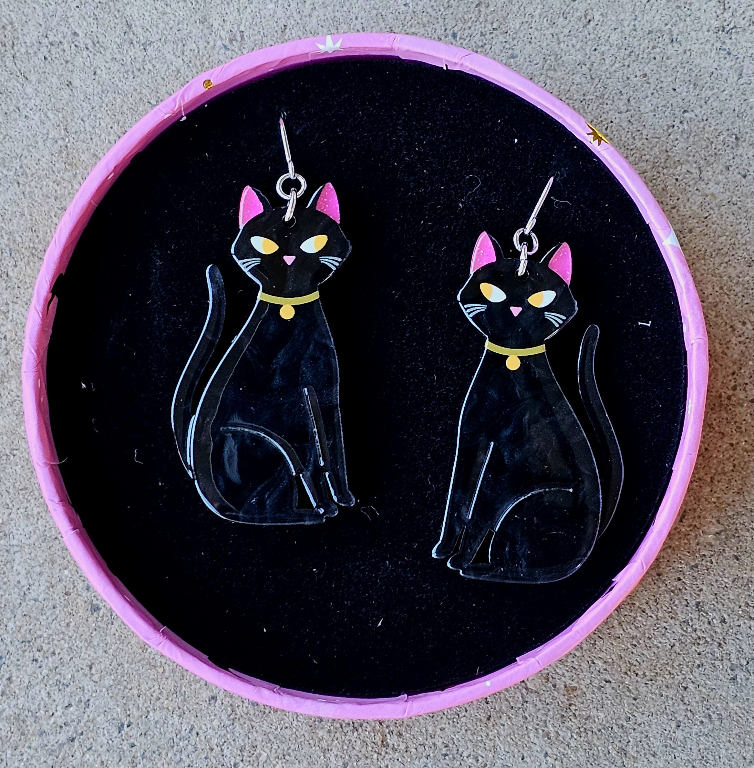 Erstwilder Earrings - Bad Luck Charm - morpeth antique centre hunter valley region halloween thrills chills haunted at heart gremlins megan roy scary movie horror necklace earrings brooch hair clip enamel pin collectable jewellery resin bad luck charm black cat