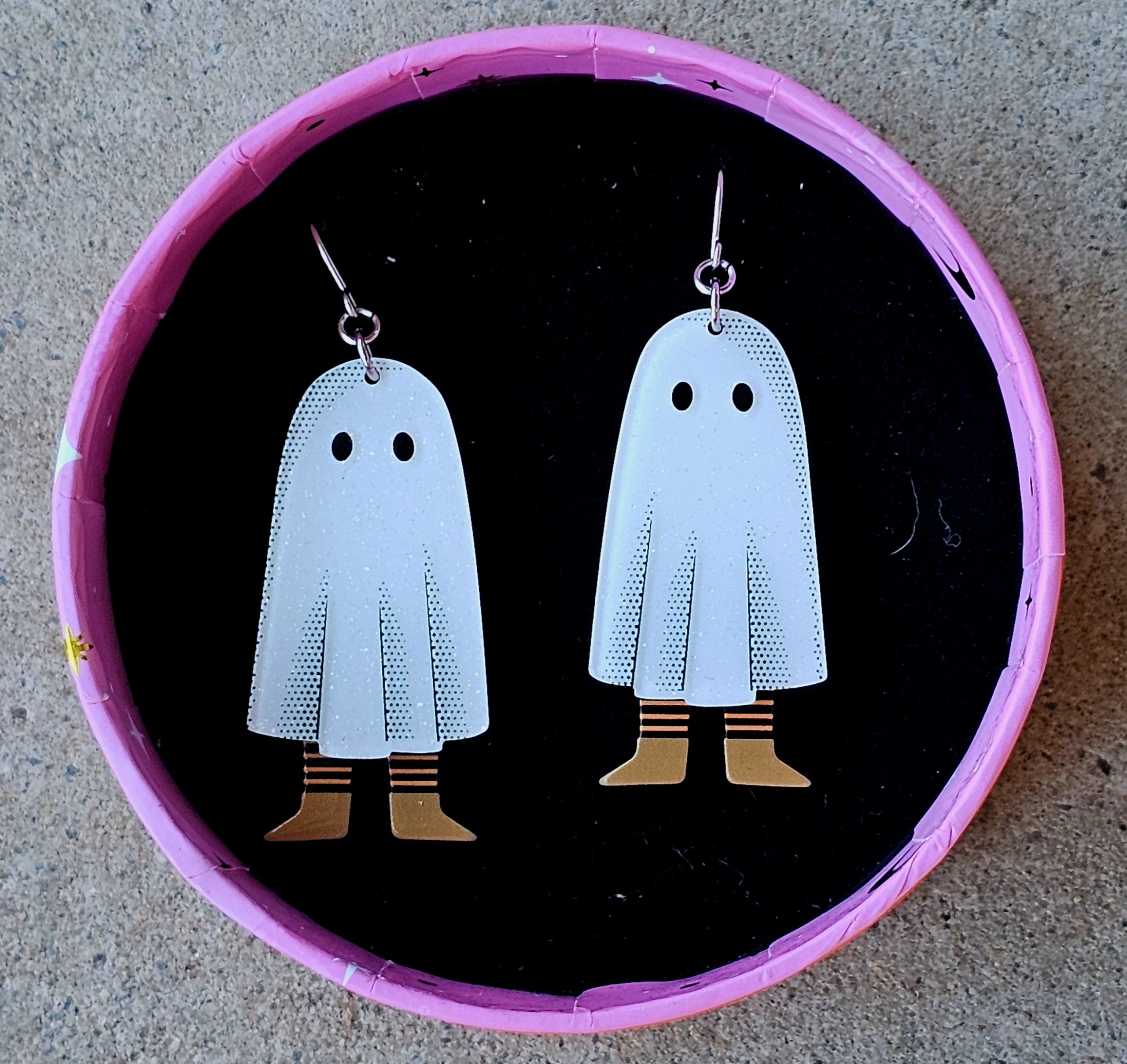 Erstwilder Earrings - Dress Up Day - morpeth antique centre hunter valley region halloween thrills chills haunted at heart gremlins megan roy scary movie horror necklace earrings brooch hair clip enamel pin collectable jewellery resin dress up day ghost sheet bed