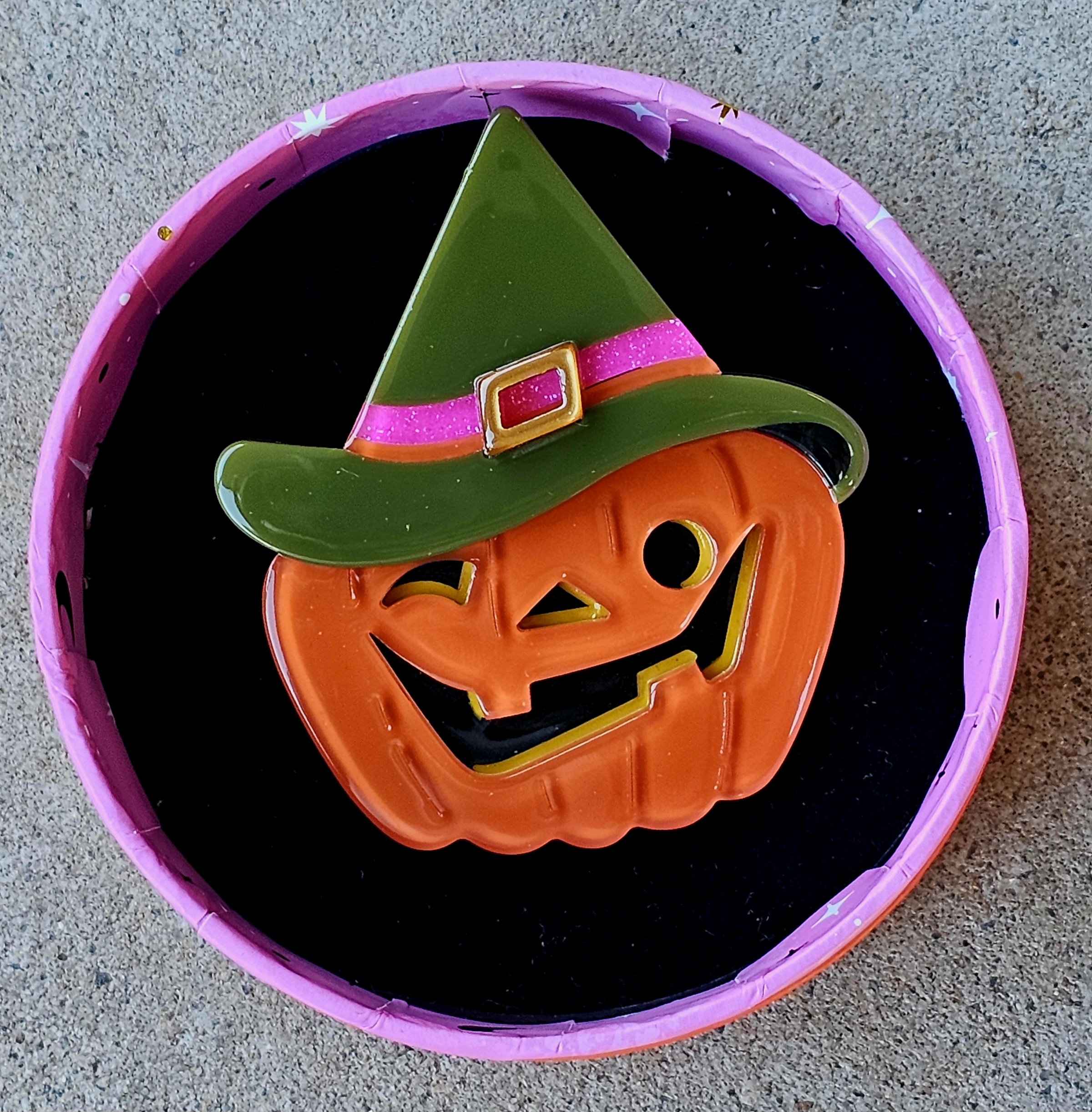 Erstwilder Brooch - Witch O'Lantern - morpeth antique centre hunter valley region halloween thrills chills haunted at heart gremlins megan roy scary movie horror necklace earrings brooch hair clip enamel pin collectable jewellery resin witch o'lantern pumpkin carved