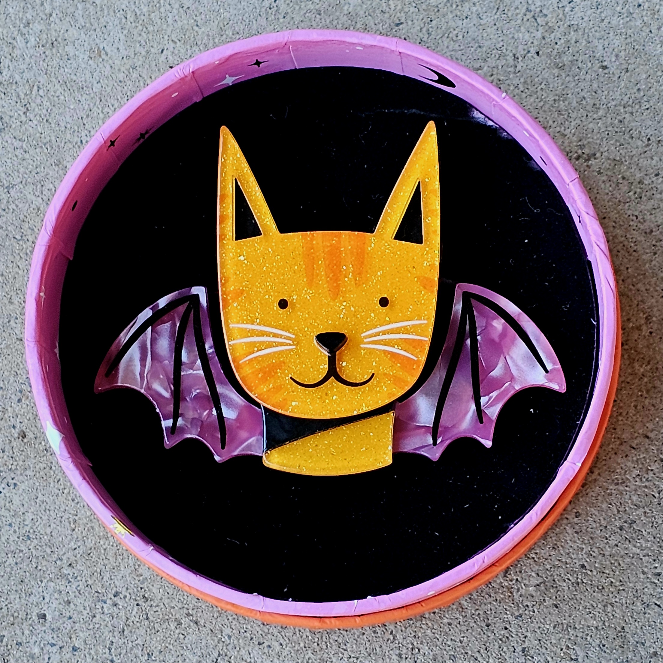 Erstwilder Brooch - Winged Kitty - morpeth antique centre hunter valley region halloween thrills chills haunted at heart gremlins megan roy scary movie horror necklace earrings brooch hair clip enamel pin collectable jewellery resin winged kitty cat bat