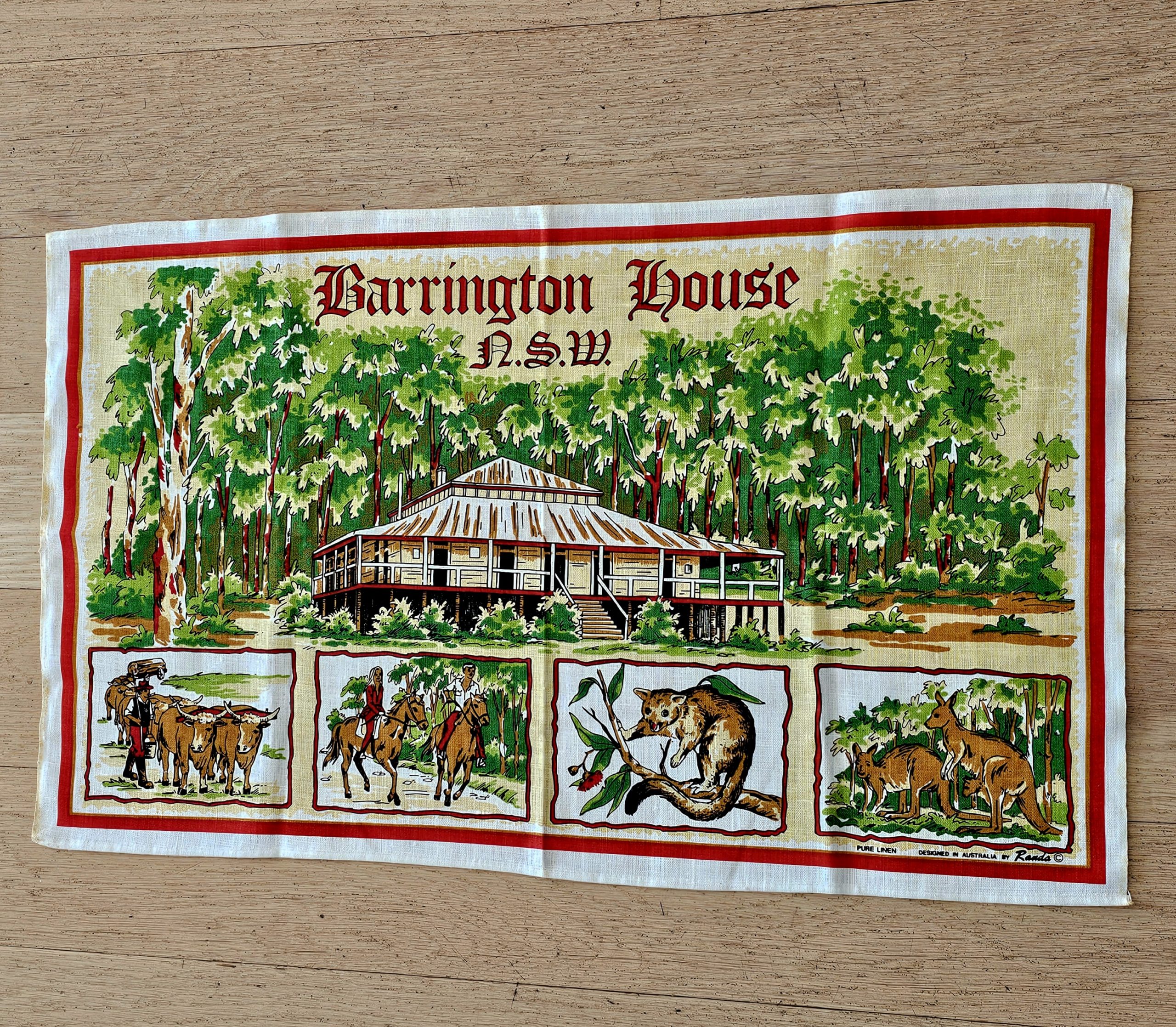 Teatowel - Barrington House, NSW - morpeth antique centre hunter valley region vintage tea towel linen cotton blend irish road trip holiday memories souvenier barrington house mountain nsw retreat homesgtead camp ground alan river