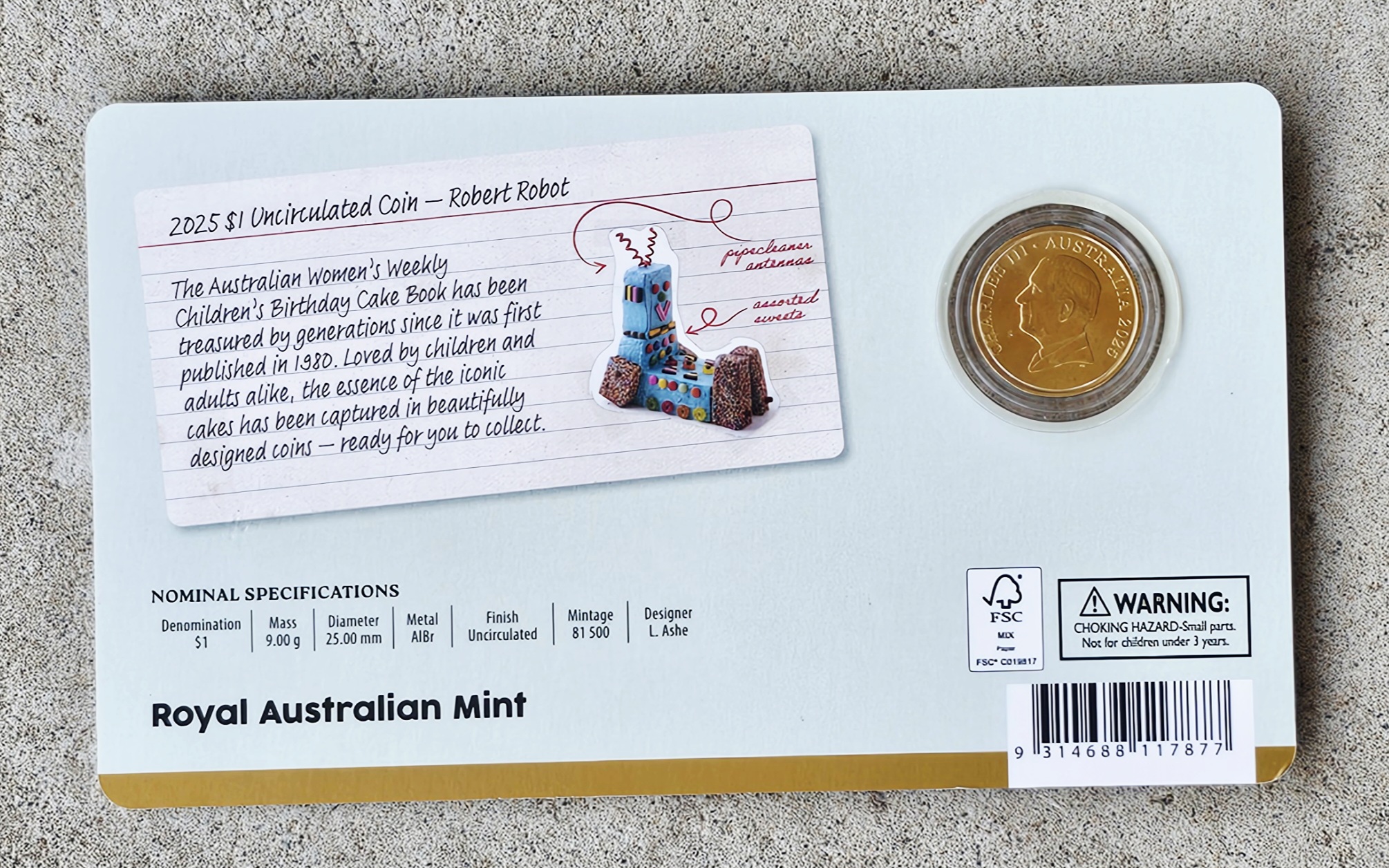 Australian One Dollar Coin - Robert Robot - morpeth antique centre hunter valley region australian royal mint women's weekly collector coin set 45th anniversary birthday cake one dollar two children party hip hip hooray anniversary limited edition robert robot