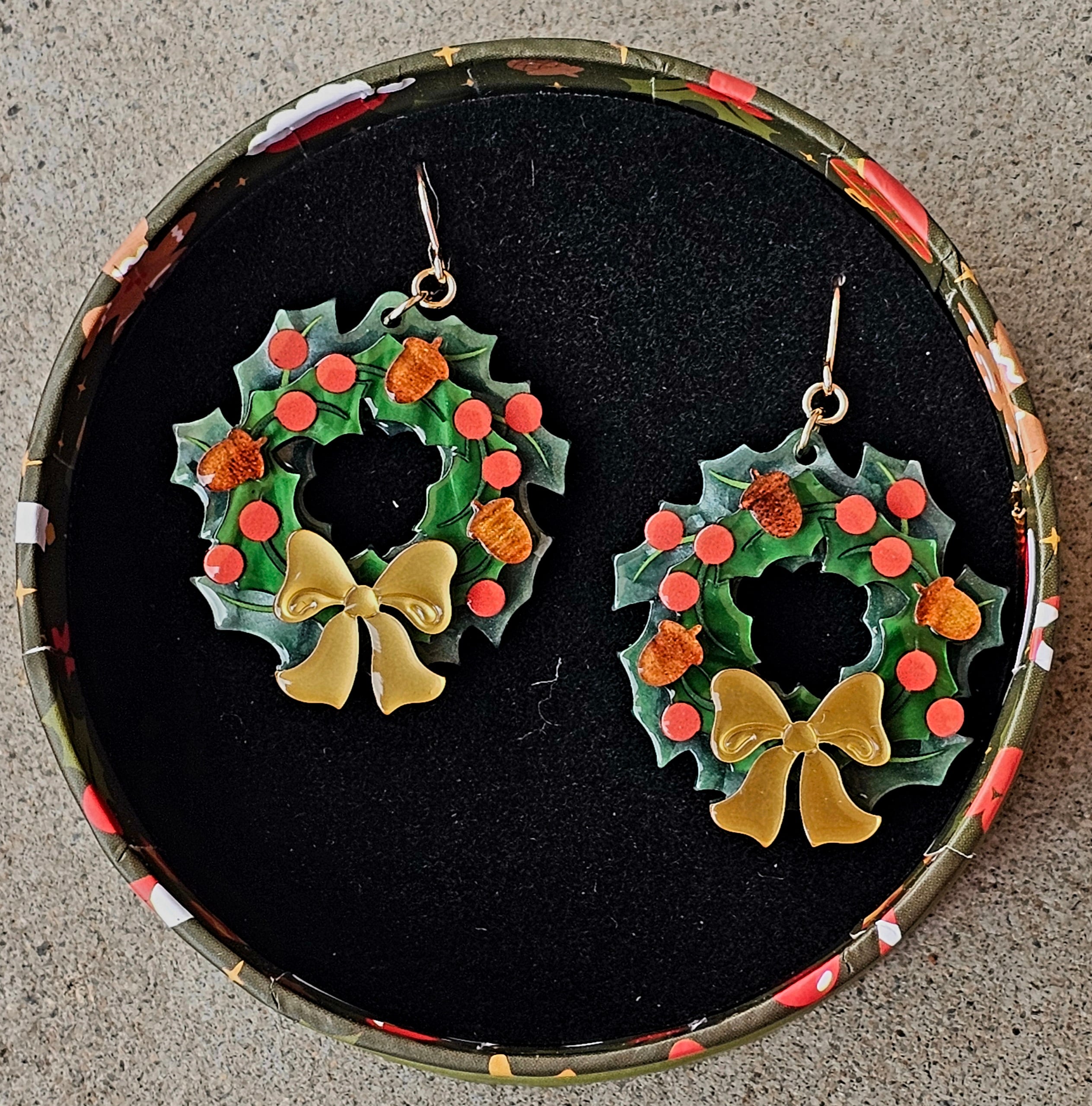 Erstwilder Earrings - Forest Wreath - morpeth antique centre hunter valley region erstwilder brooch earring necklace enamel pin mini christmas merry menagerie retro festive collectable forest wreath