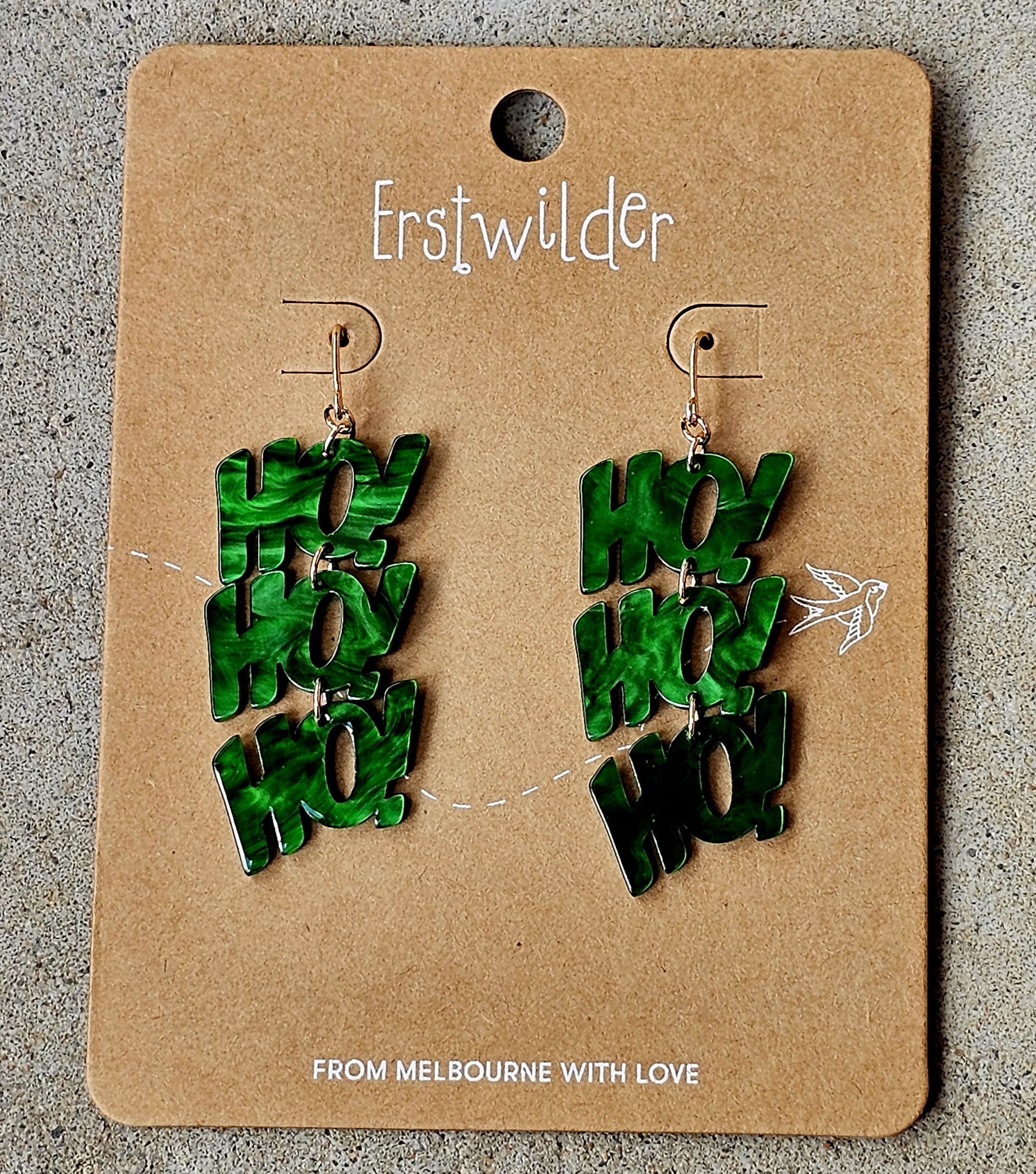 Erstwilder Earrings - Ho Ho Ho Green - morpeth antique centre hunter valley region erstwilder brooch earring necklace enamel pin mini christmas merry menagerie retro festive collectable ho ho ho green