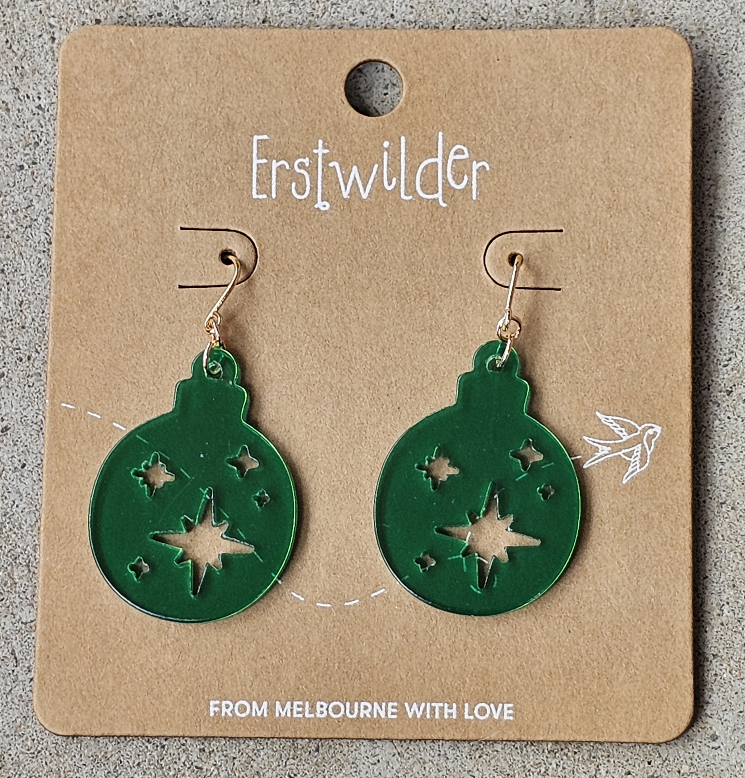 Erstwilder Earrings - Round Bauble Green - morpeth antique centre hunter valley region erstwilder brooch earring necklace enamel pin mini christmas merry menagerie retro festive collectable bauble green