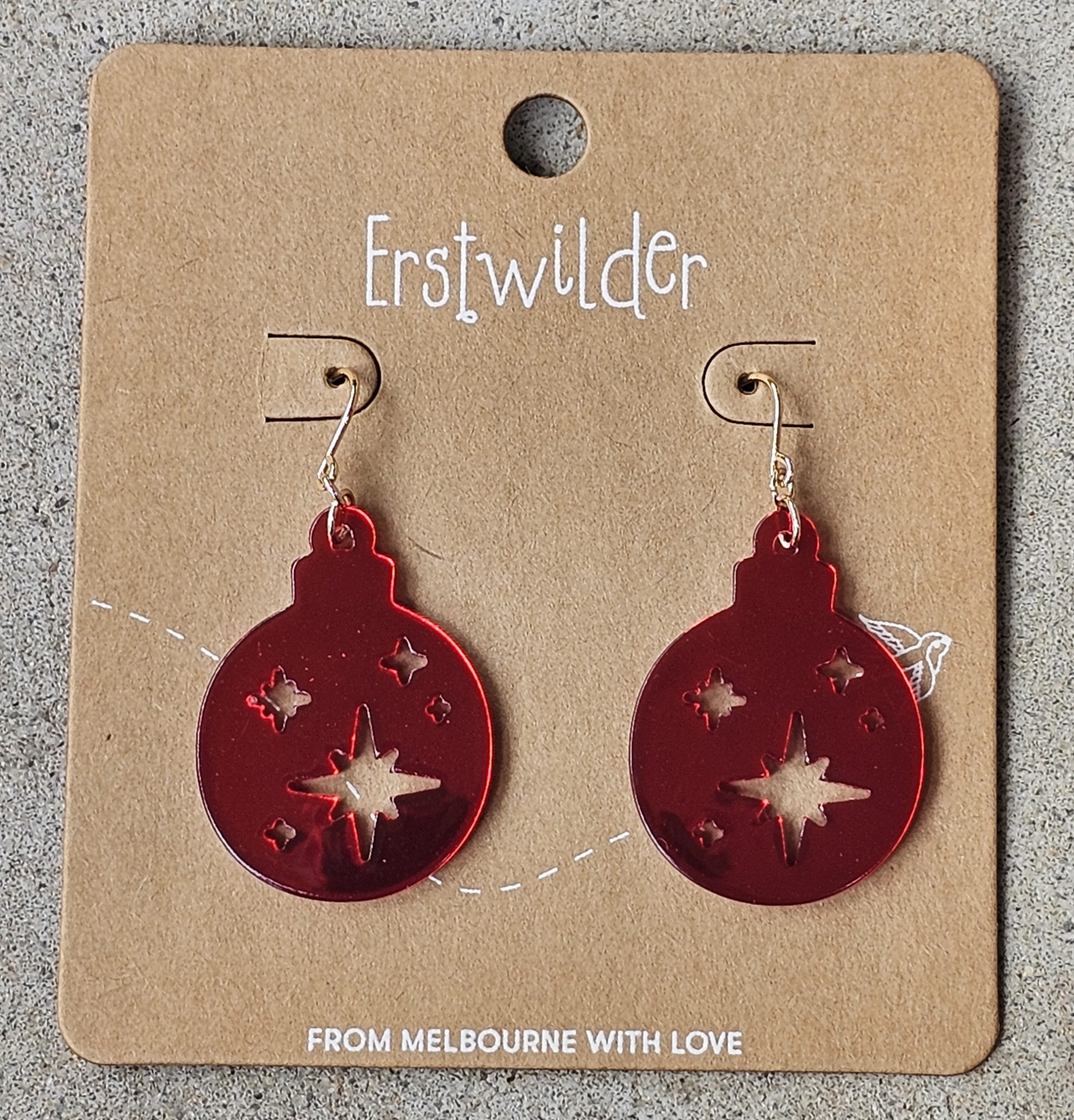Erstwilder Earrings - Round Bauble Red - morpeth antique centre hunter valley region erstwilder brooch earring necklace enamel pin mini christmas merry menagerie retro festive collectable bauble ornament red