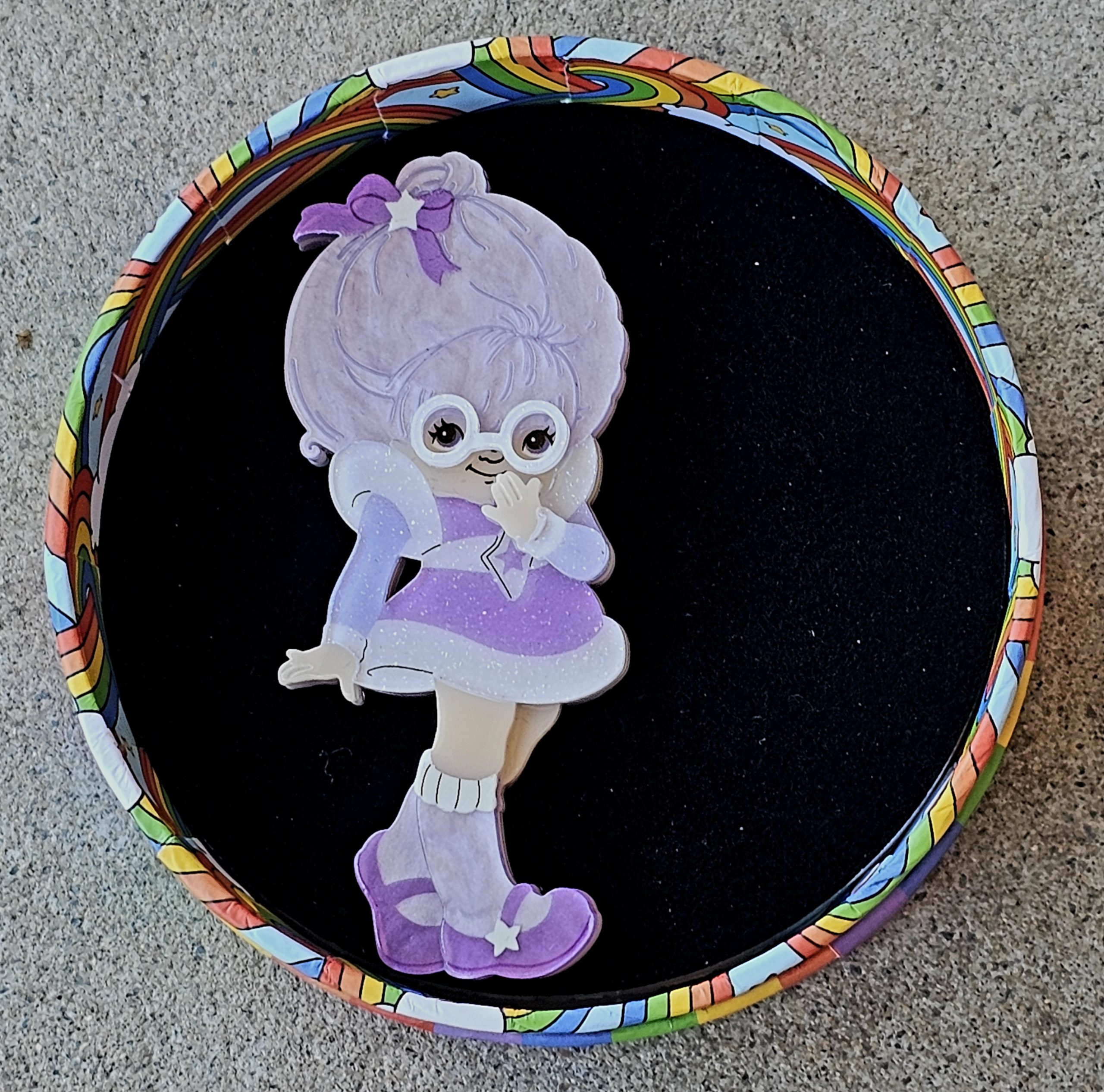 Erstwilder Brooch - Shy Violet - morpeth antique centre hunter valley region rainbow brite cartoon tv series erstwilder brooch earrings necklace collectable resin plastic shy violet