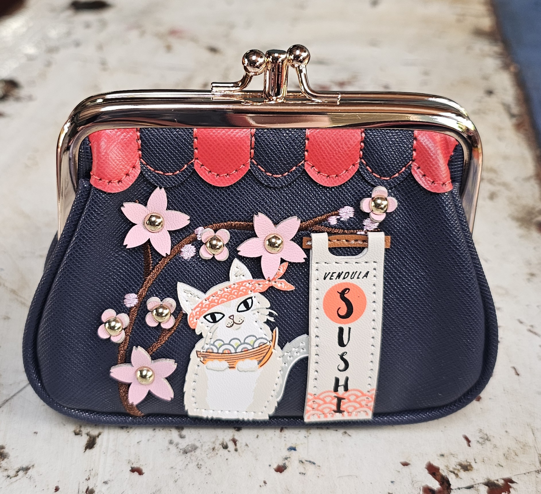 Vendula Clip Coin Purse - Sushi Shop Navy - morpeth gift gallery hunter valley region vendula london handbag wallet clipper coin purse zip around square bella box backpack pouch phone flip case grace mini sushi navy blue limited edition japan train bar take away rice raw