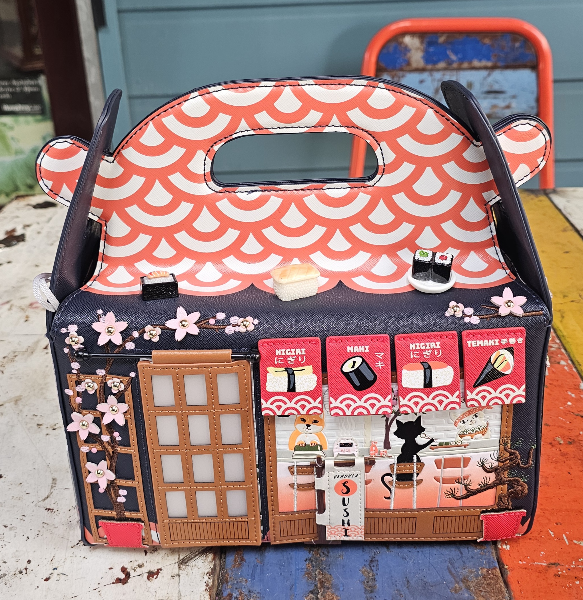 Vendula Box Bag - Sushi Takeaway Navy - morpeth gift gallery hunter valley region vendula london handbag wallet clipper coin purse zip around square bella box backpack pouch phone flip case grace mini sushi navy blue limited edition japan train bar take away rice raw