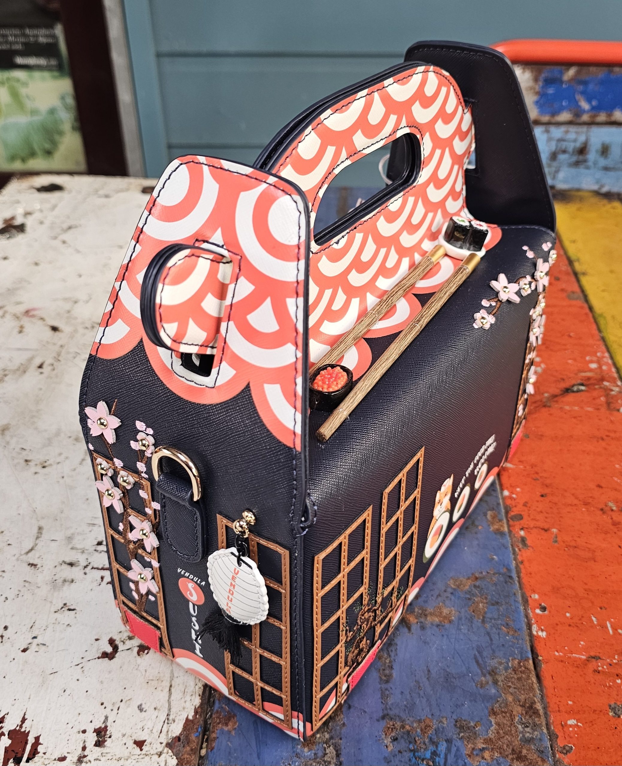 Vendula Box Bag - Sushi Takeaway Navy - morpeth gift gallery hunter valley region vendula london handbag wallet clipper coin purse zip around square bella box backpack pouch phone flip case grace mini sushi navy blue limited edition japan train bar take away rice raw