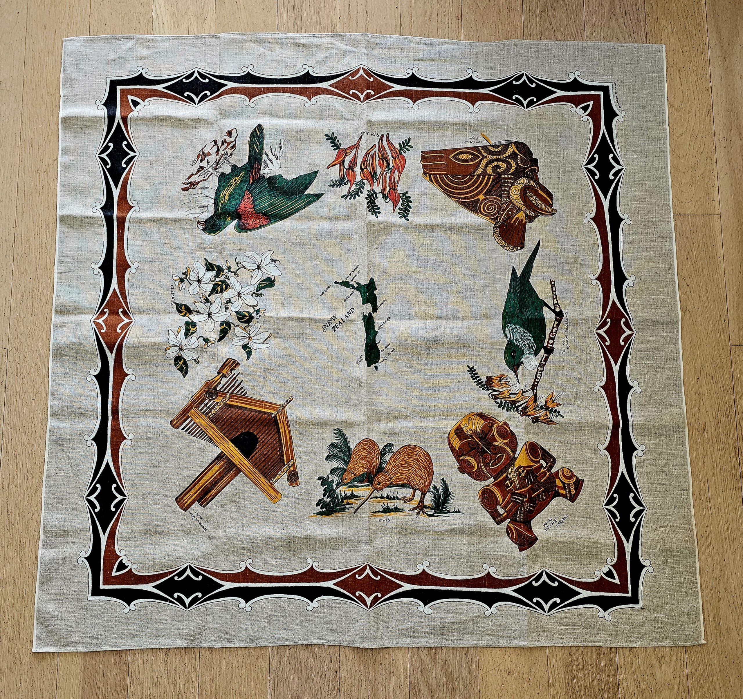 Vintage Table Cloth - New Zealand - morpeth antique centre hunter valley region cotton linen tea towel table cloth road trip souvenier new zealand