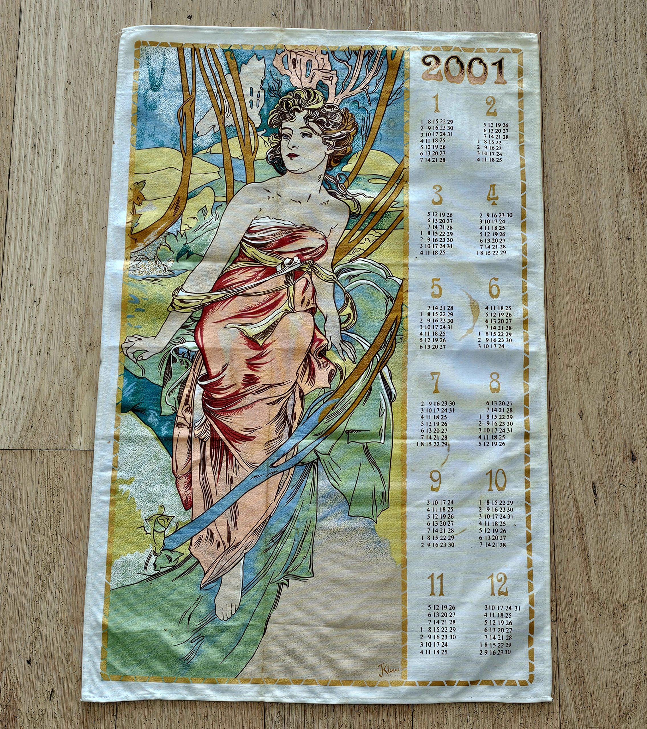 Vintage Teatowel - Calendar 2001 - morpeth antique centre hunter valley region cotton linen tea towel table cloth road trip souvenier calendar 2001