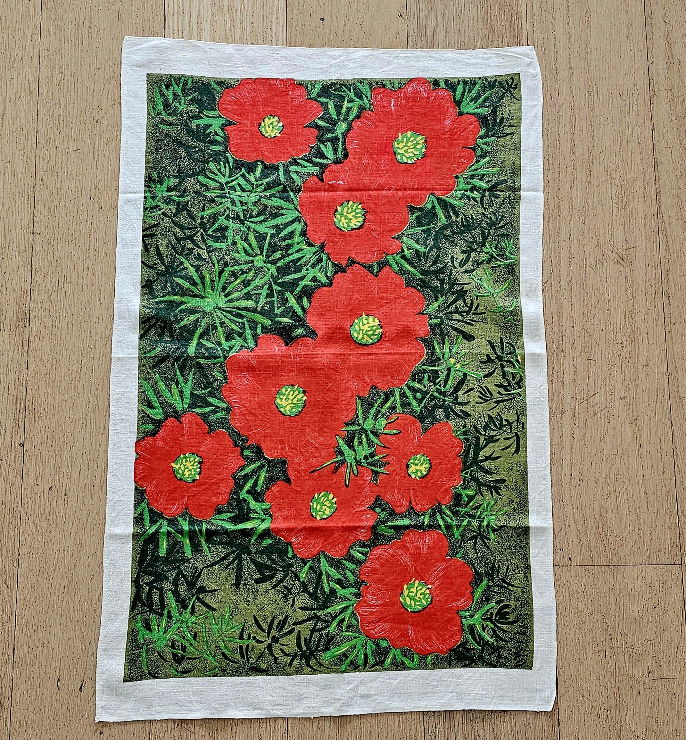 Teatowel - Red Flowers - morpeth antique centre hunter valley region cotton linen tea towel table cloth road trip souvenier red flowers