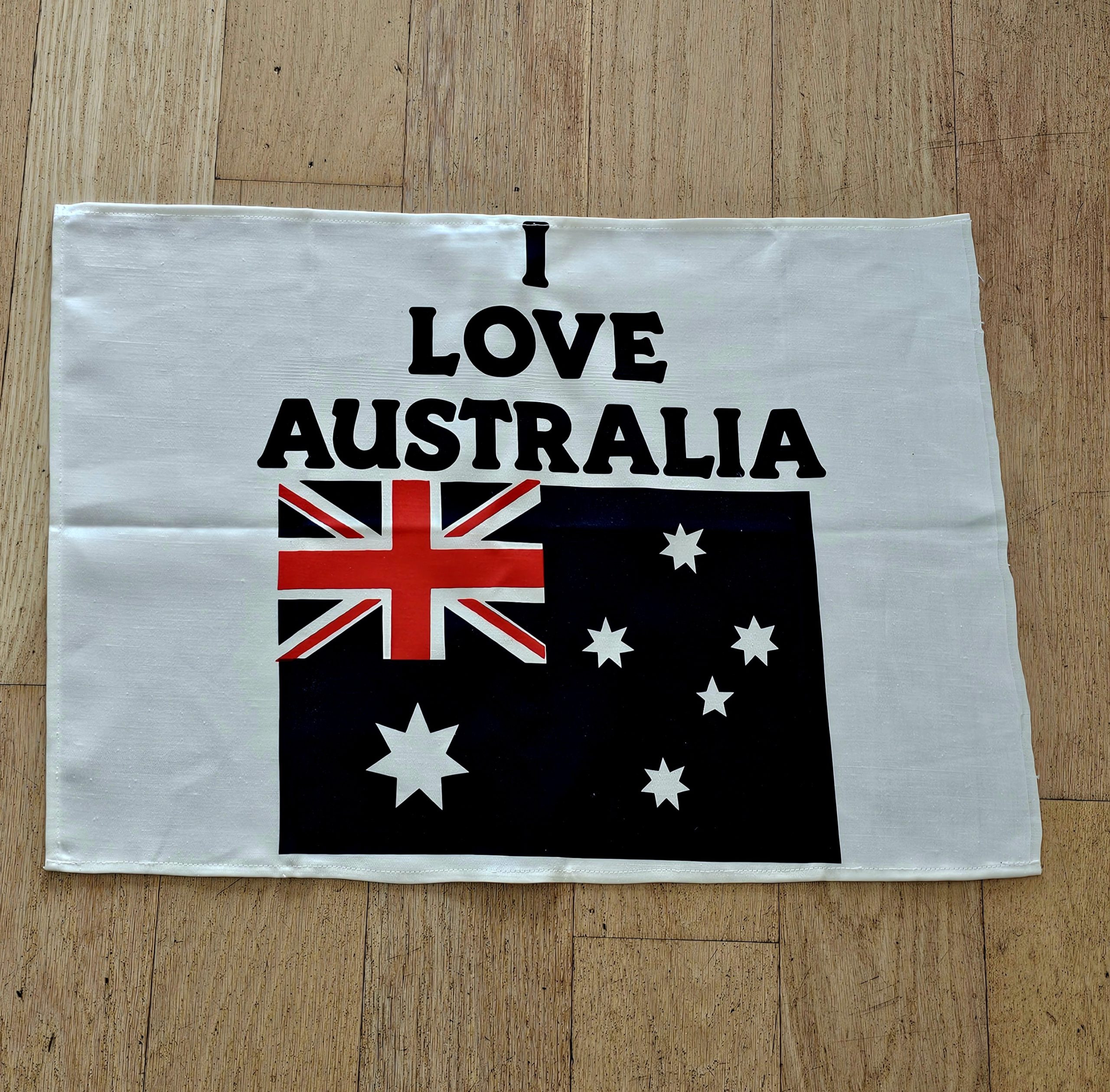 Teatowel - I Love Australia - morpeth antique centre hunter valley region cotton linen tea towel table cloth road trip souvenier i love australia