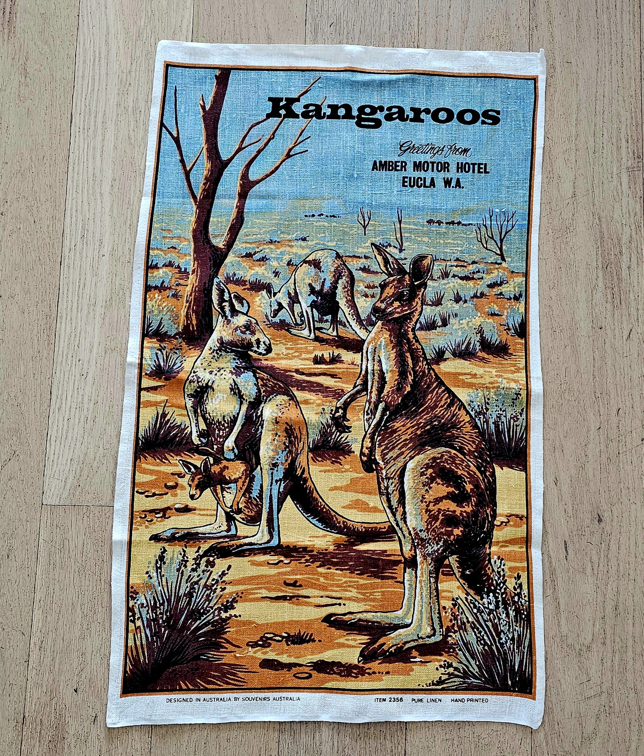 Teatowel - Eucla, WA (Amber Motor Hotel) - morpeth antique centre hunter valley region cotton linen tea towel table cloth road trip souvenier eucla western australia amber motor hotel