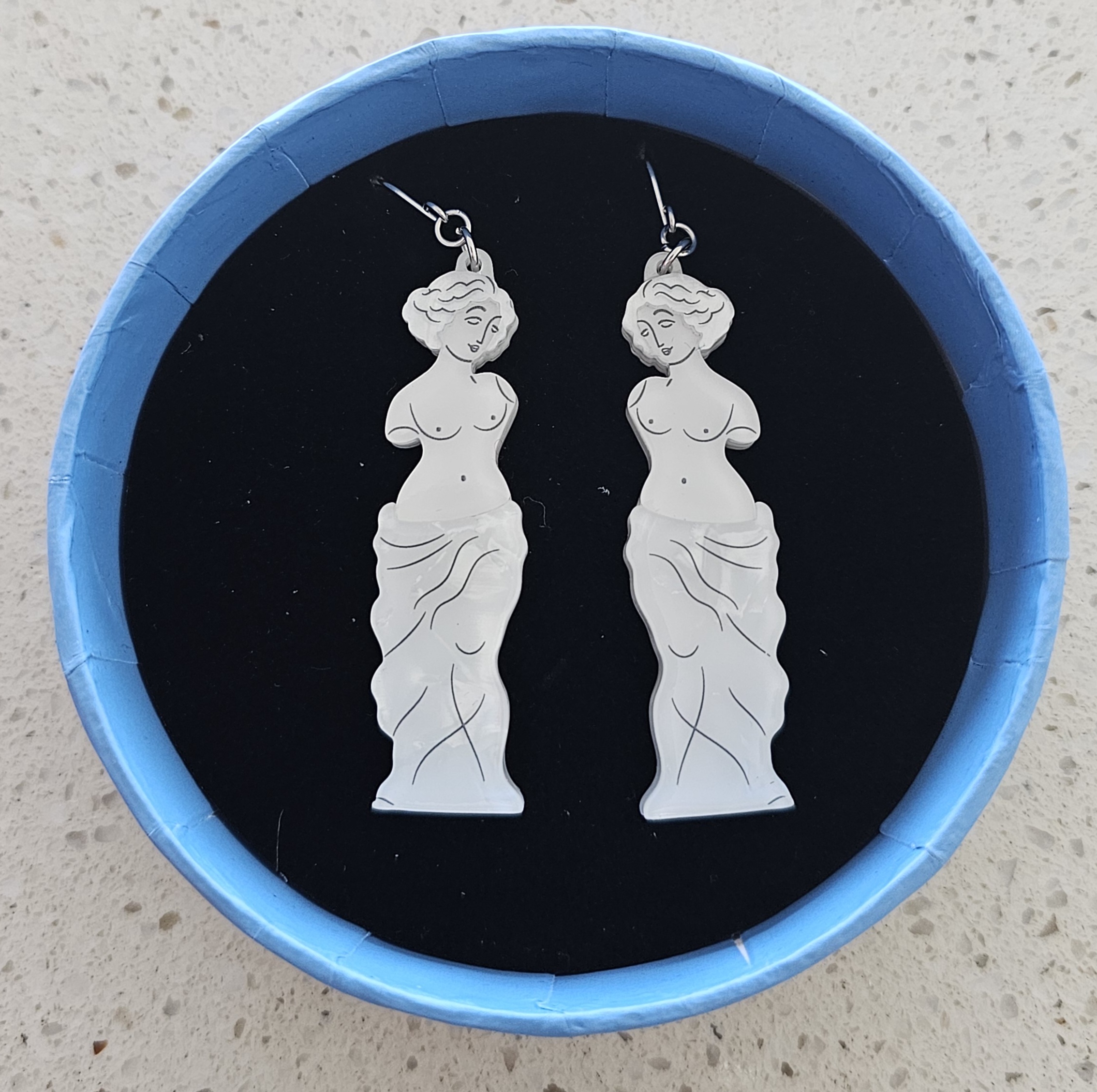 Erstwilder Earrings - Marble Muse - morpeth antique centre hunter valley region erstwilder plastic resin brooch necklace enamel pin earrings collectable greek odyssey iliad mykonos santorini parthenon acropolis delphi gods eye sculpture ouzo souvlaki salad ancient civilization marble muse
