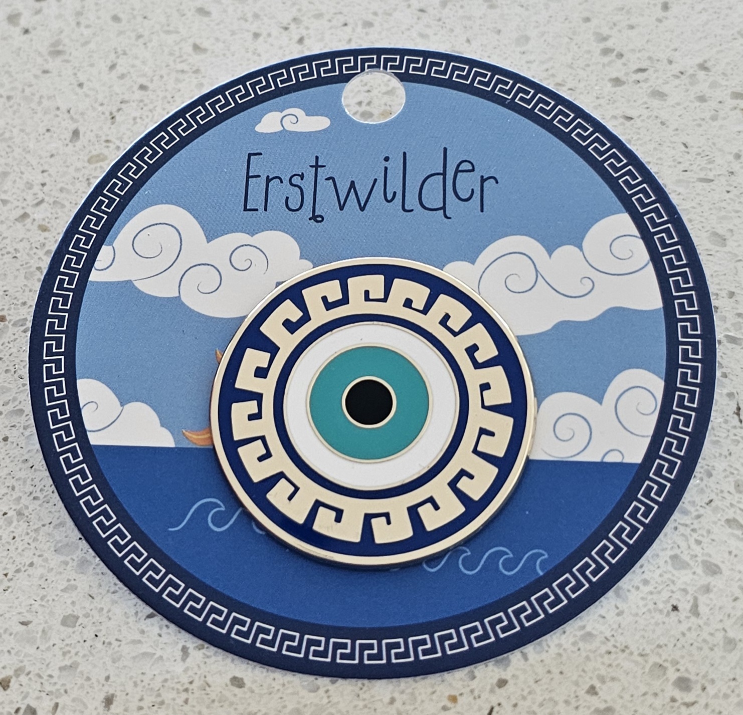 Erstwilder Enamel Pin - Evil Eye Amulet - morpeth antique centre hunter valley region erstwilder plastic resin brooch necklace enamel pin earrings collectable greek odyssey iliad mykonos santorini parthenon acropolis delphi gods eye sculpture ouzo souvlaki salad ancient civilization evil eye amulet