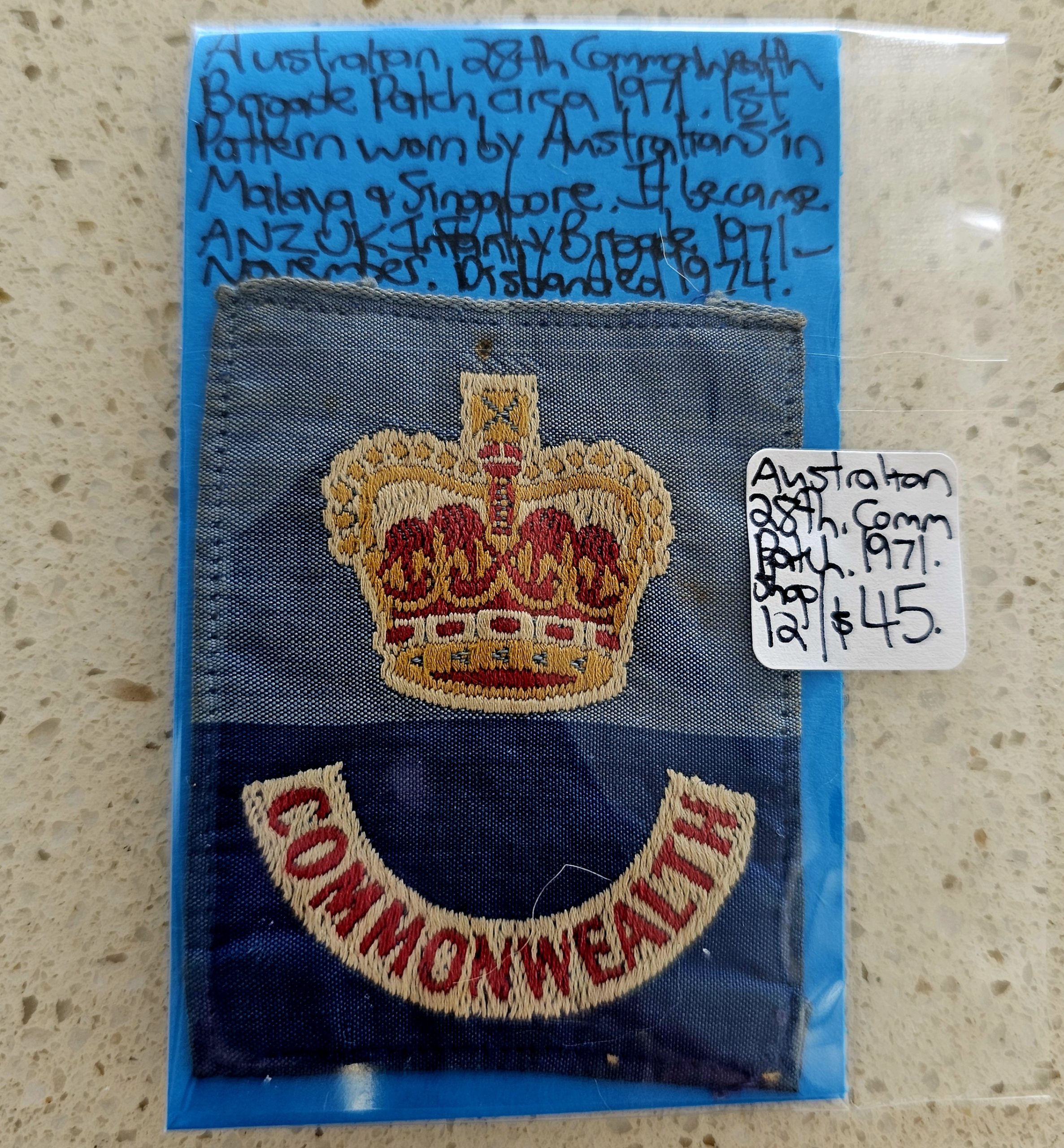 Australian 28th Commonwealth Brigade Formation Patch - first pattern - morpeth antique centre hunter valley region australian army military patch 28th commonwealth brigade first pattern queens crown elizabeth ii 1950 1960 post world war two wwii