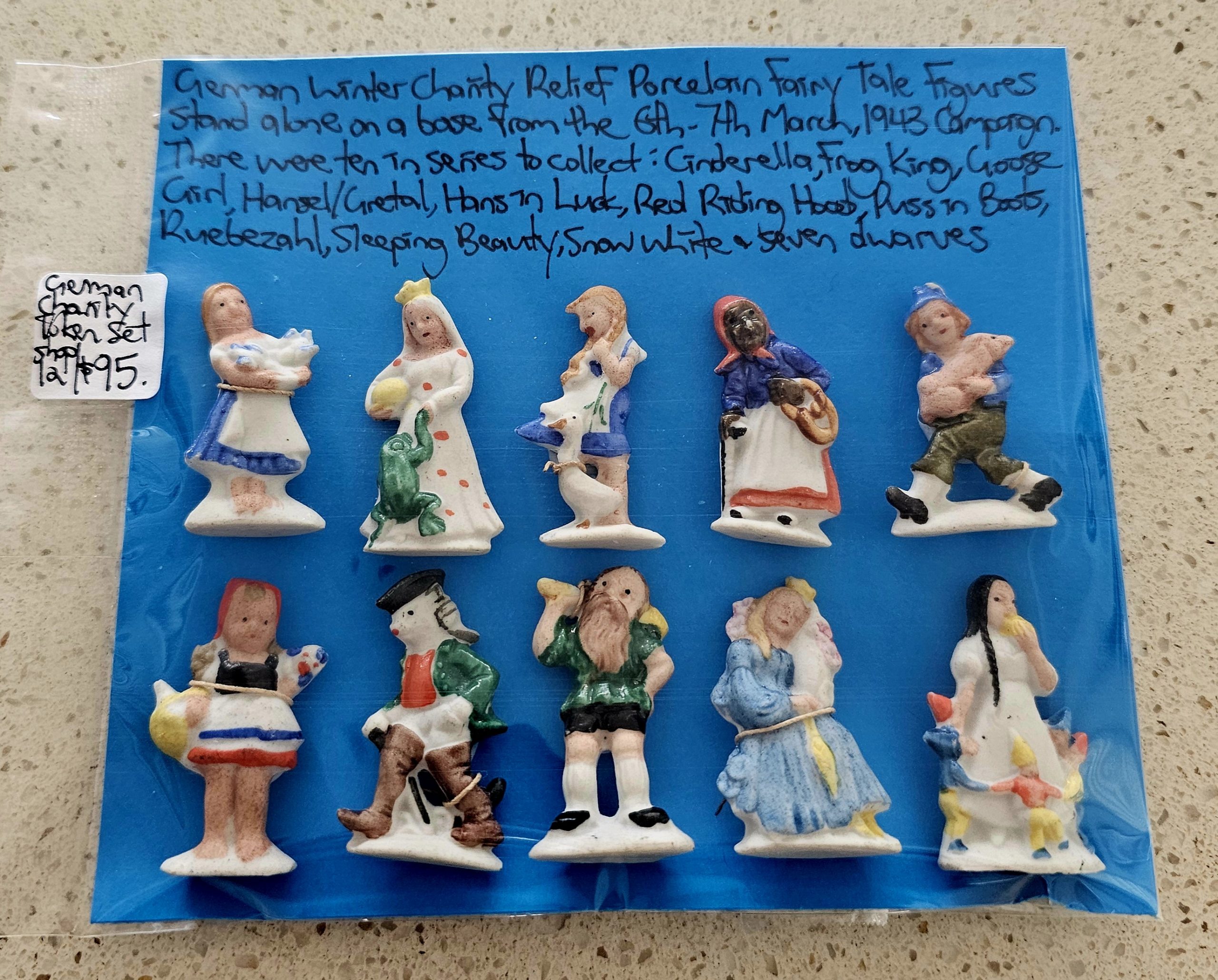 Vintage German Charity Badge Set - Fairytales - morpeth antique centre hunter valley region australian third reich world war two era charity porcelain token fairytales set stand alone winter whw