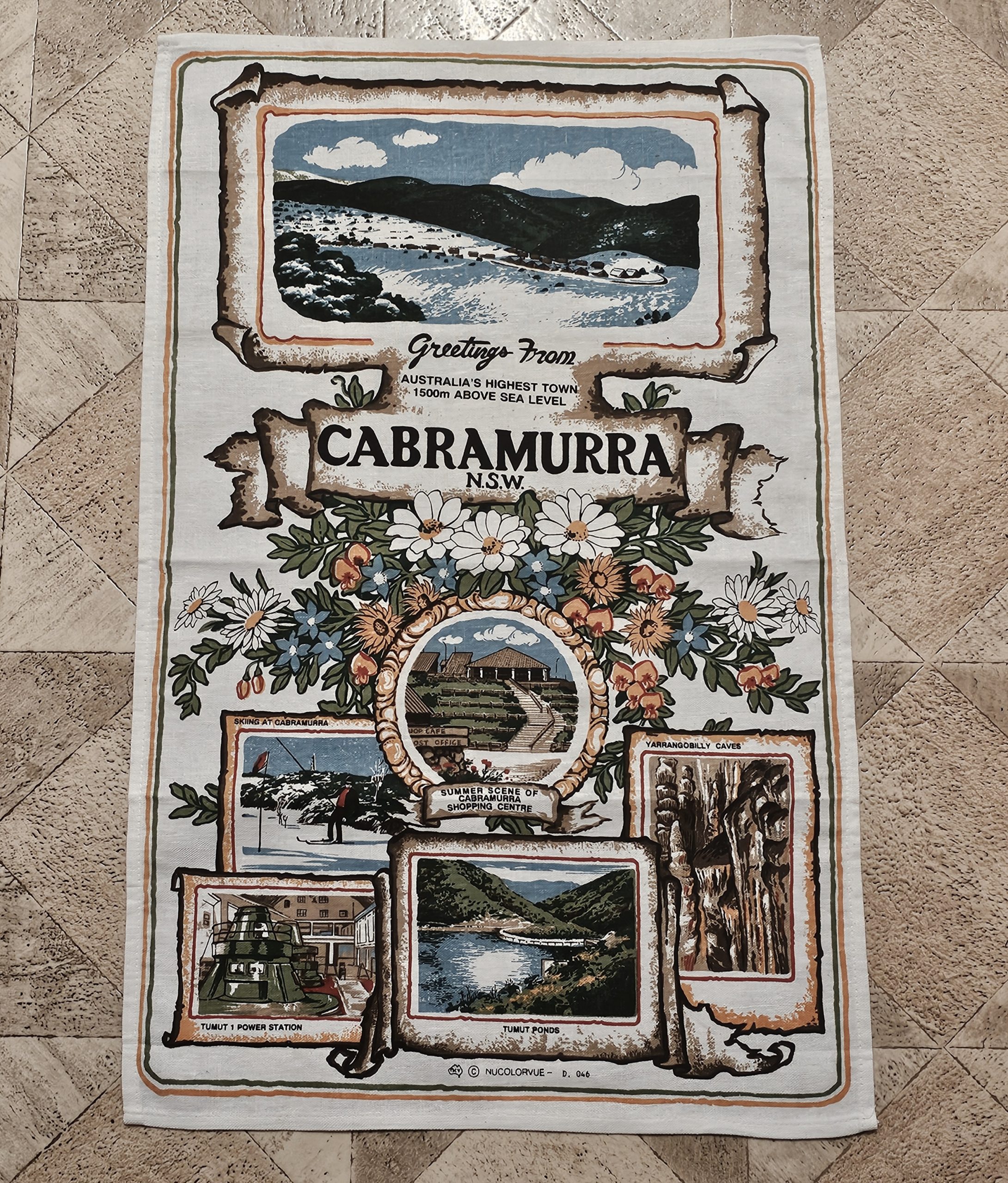 Teatowel - Cabramurra - morpeth antique centre hunter valley region vintage tea towel cotton linen australian international road trip irish polish czech snowy mountains cabramurra