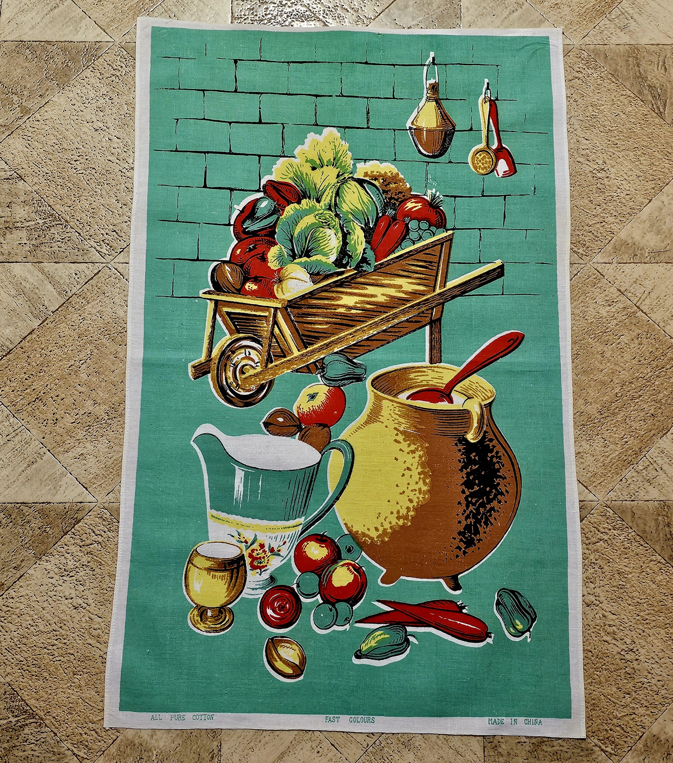Teatowel - Vegetable Barrow - morpeth antique centre hunter valley region vintage tea towel cotton linen australian international road trip irish polish czech vegetable barrow soup stock pot