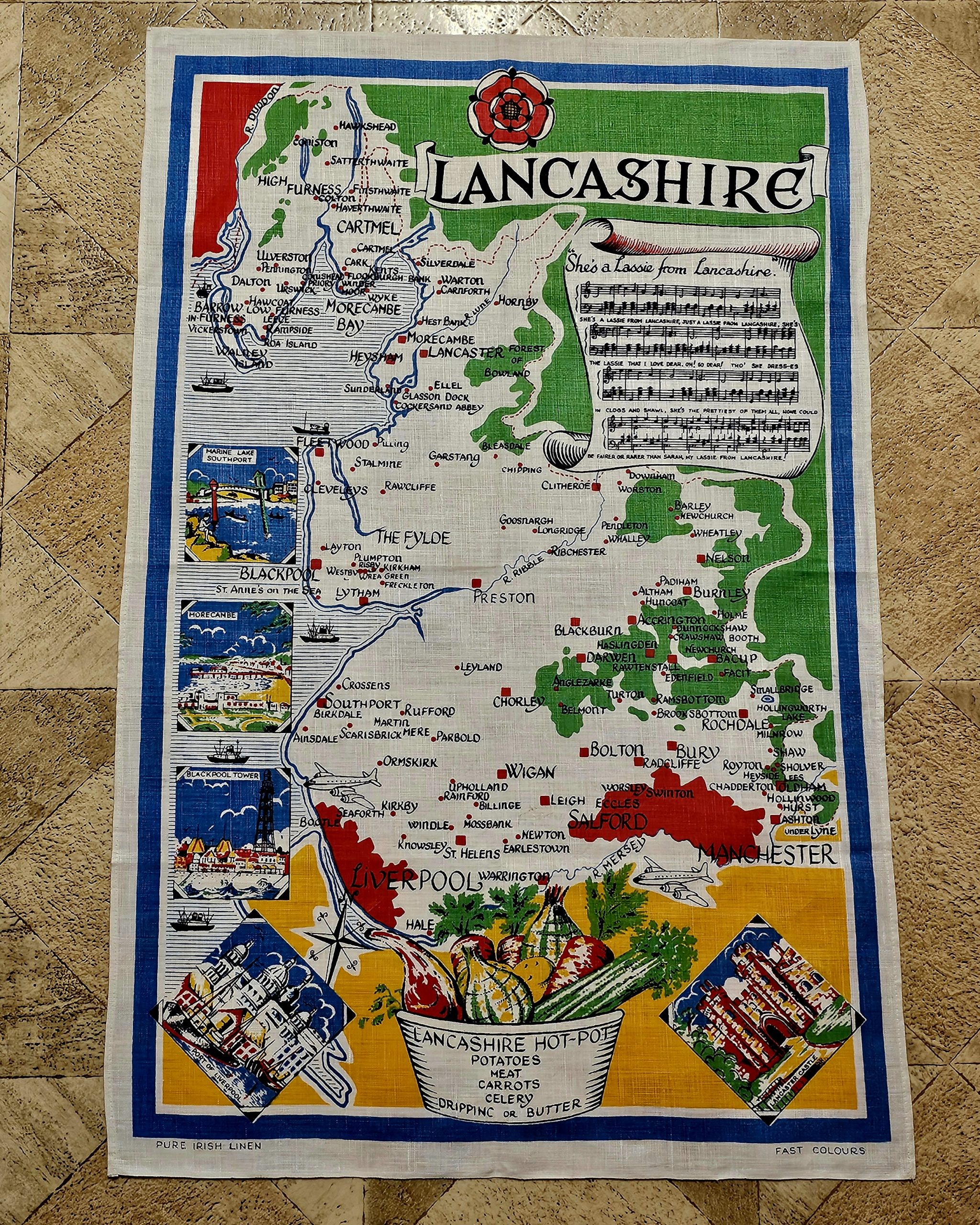 Teatowel - Lancashire, United Kingdom - morpeth antique centre hunter valley region vintage tea towel cotton linen australian international road trip irish polish czech lancashire england