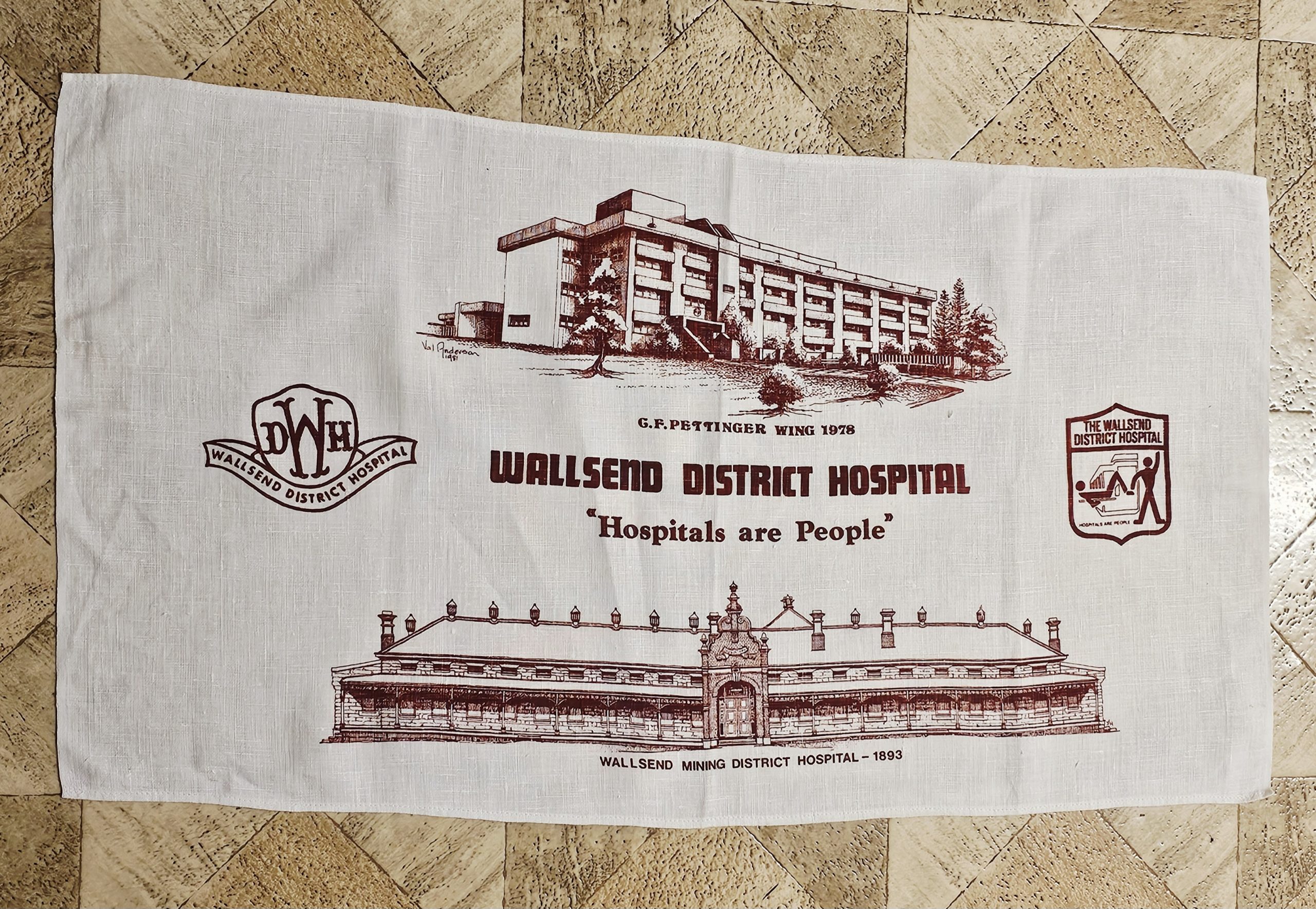 Teatowel - Wallsend Hospital, Newcastle, NSW - morpeth antique centre hunter valley region vintage tea towel cotton linen australian international road trip irish polish czech wallsend district hospital newcastle