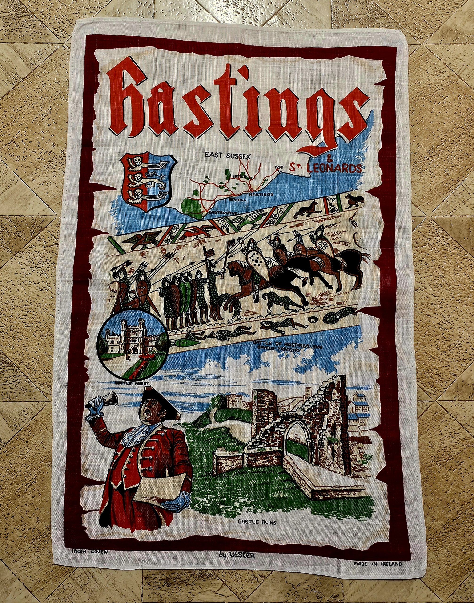 Teatowel - Hastings, United Kingdom - morpeth antique centre hunter valley region vintage tea towel cotton linen australian international road trip irish polish czech battle hastings east sussex st leonards uk united kingdom