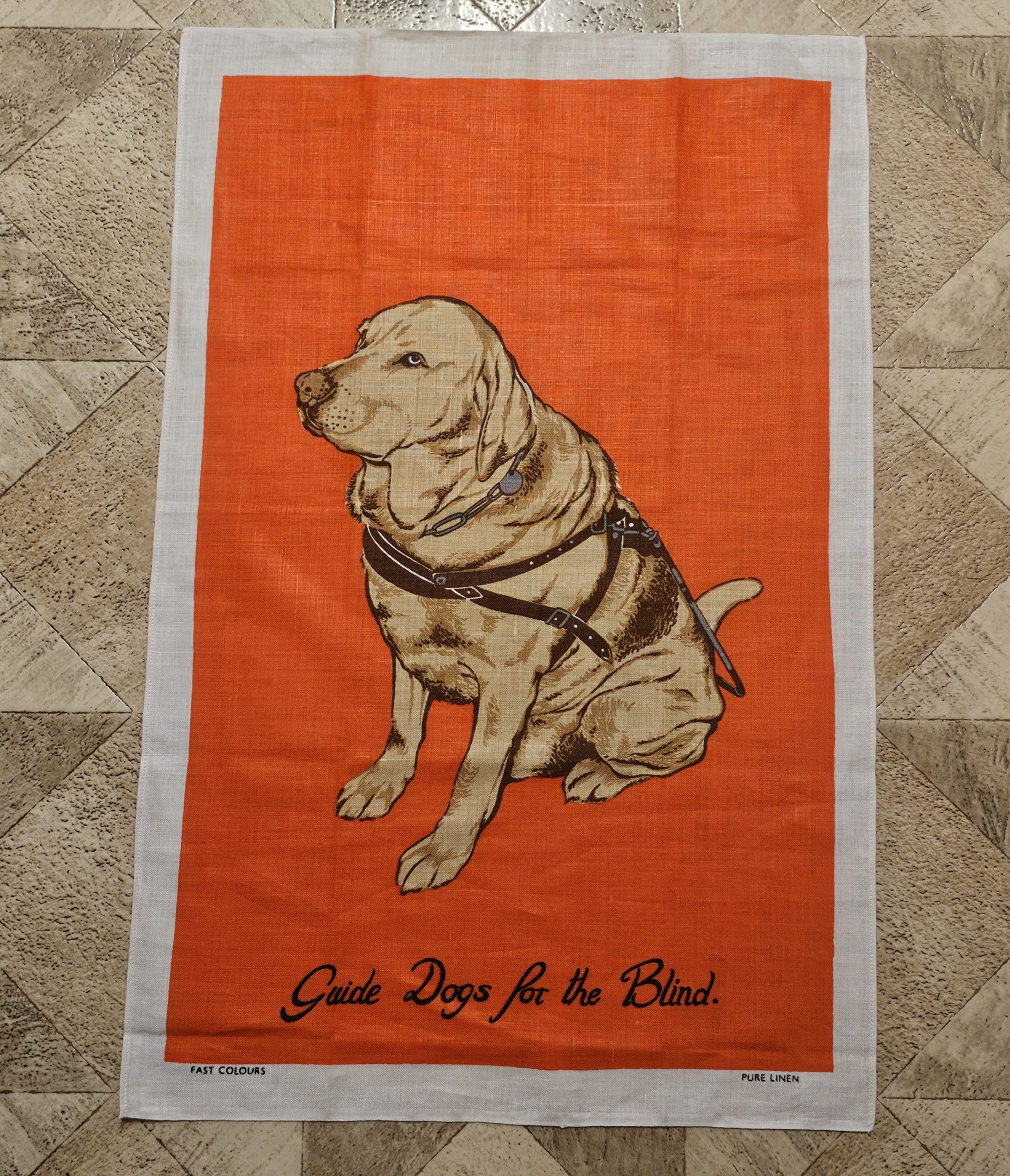Teatowel - Guide Dogs for the Blind - morpeth antique centre hunter valley region vintage tea towel cotton linen australian international road trip irish polish czech guide dogs for the blind golden retreiver labarador
