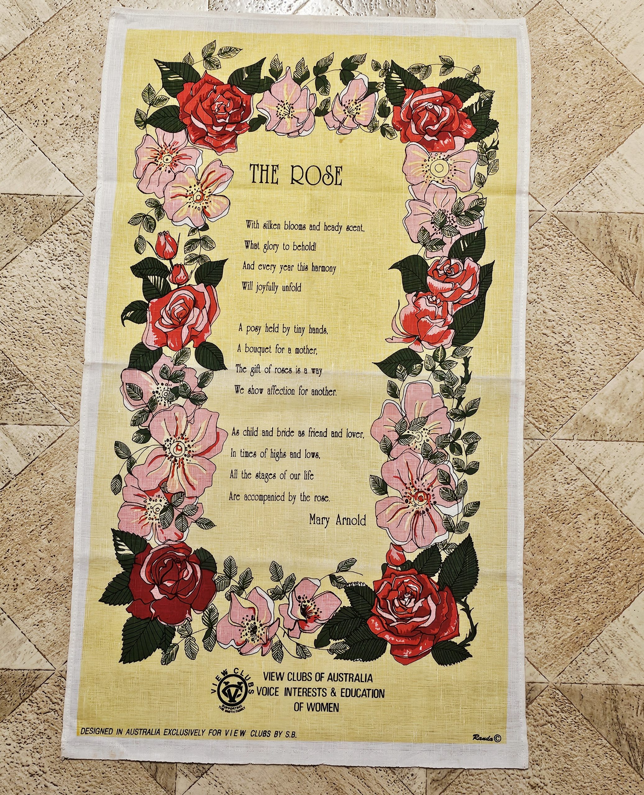 Teatowel - View Clubs Australia (The Rose) - morpeth antique centre hunter valley region vintage tea towel cotton linen australian international road trip irish polish czech the rose view clubs australia
