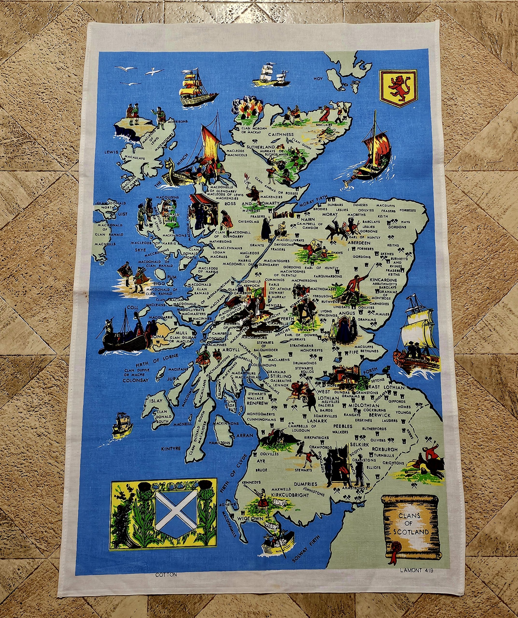 Teatowel - Clans of Scotland - morpeth antique centre hunter valley region vintage tea towel cotton linen australian international road trip irish polish czech clans of scotland