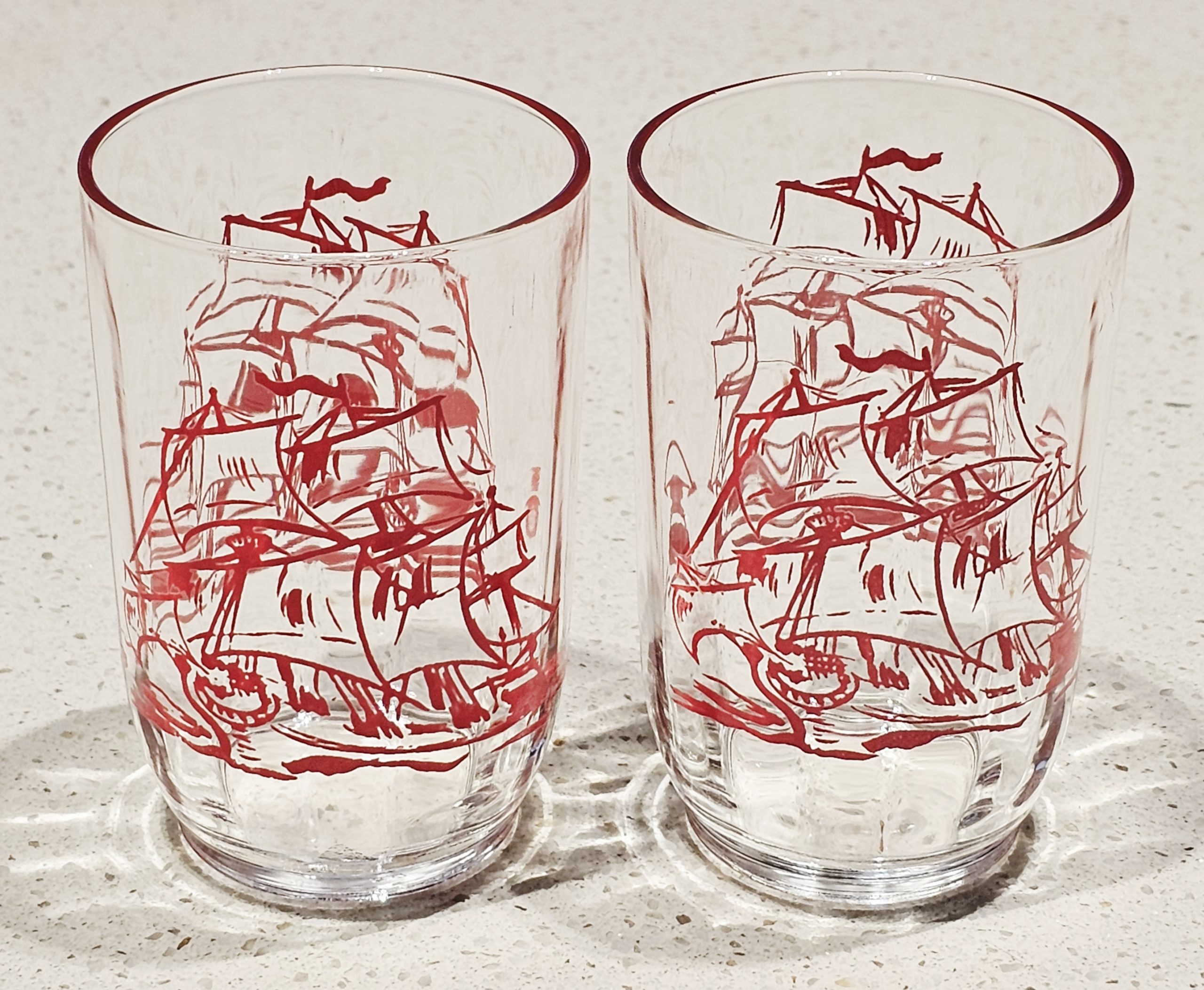 Swanky Swig Glass - Ship Red - morpth antique centre hunter valley region swanky swig glass condiment jar eta kraft cottees sanitarium barnes farmers union ship pirate clipper red