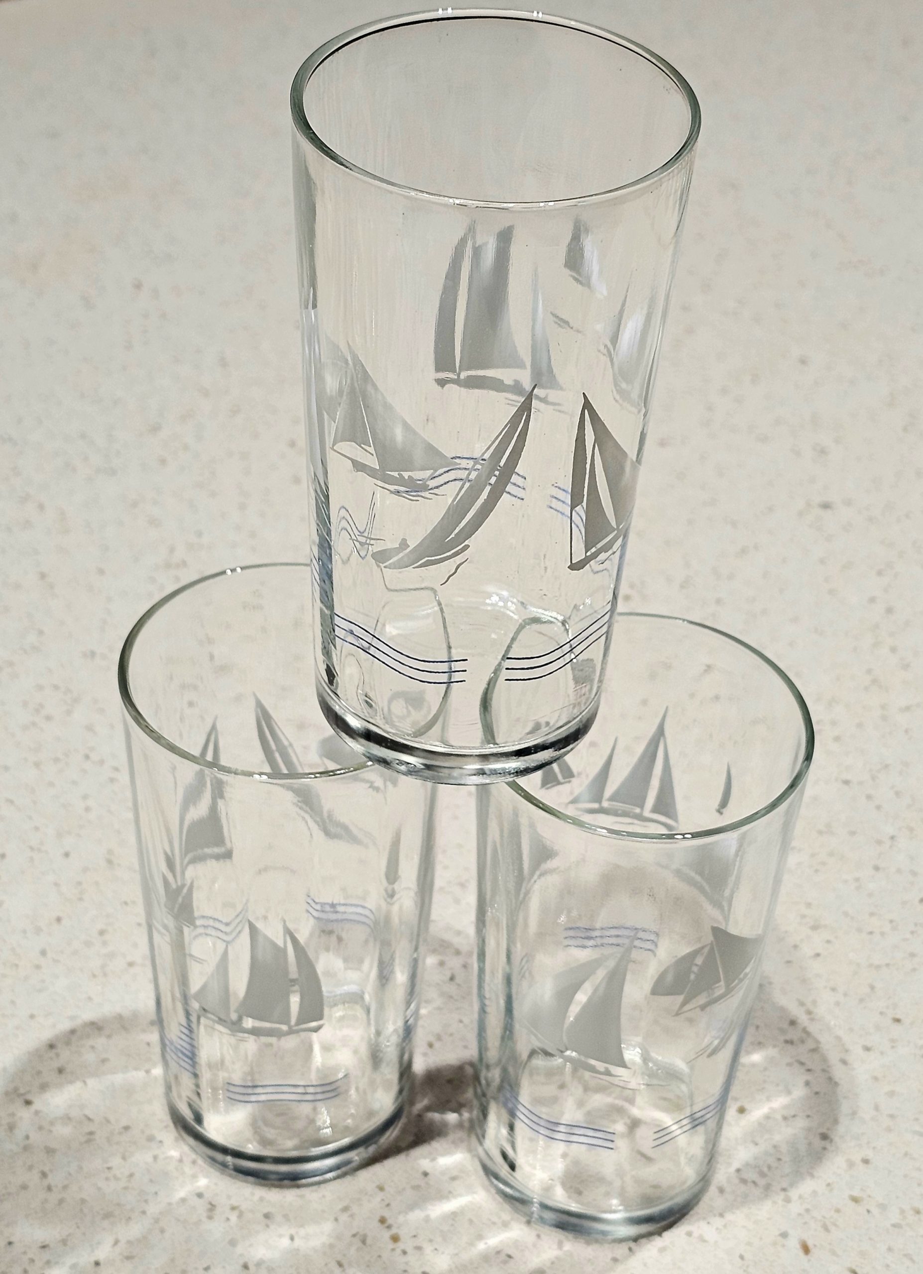 Swanky Swig Glass - Sailing Yachts - morpth antique centre hunter valley region swanky swig glass condiment jar eta kraft cottees sanitarium barnes farmers union ship pirate clipper sail boat yacht sailing ocean lake